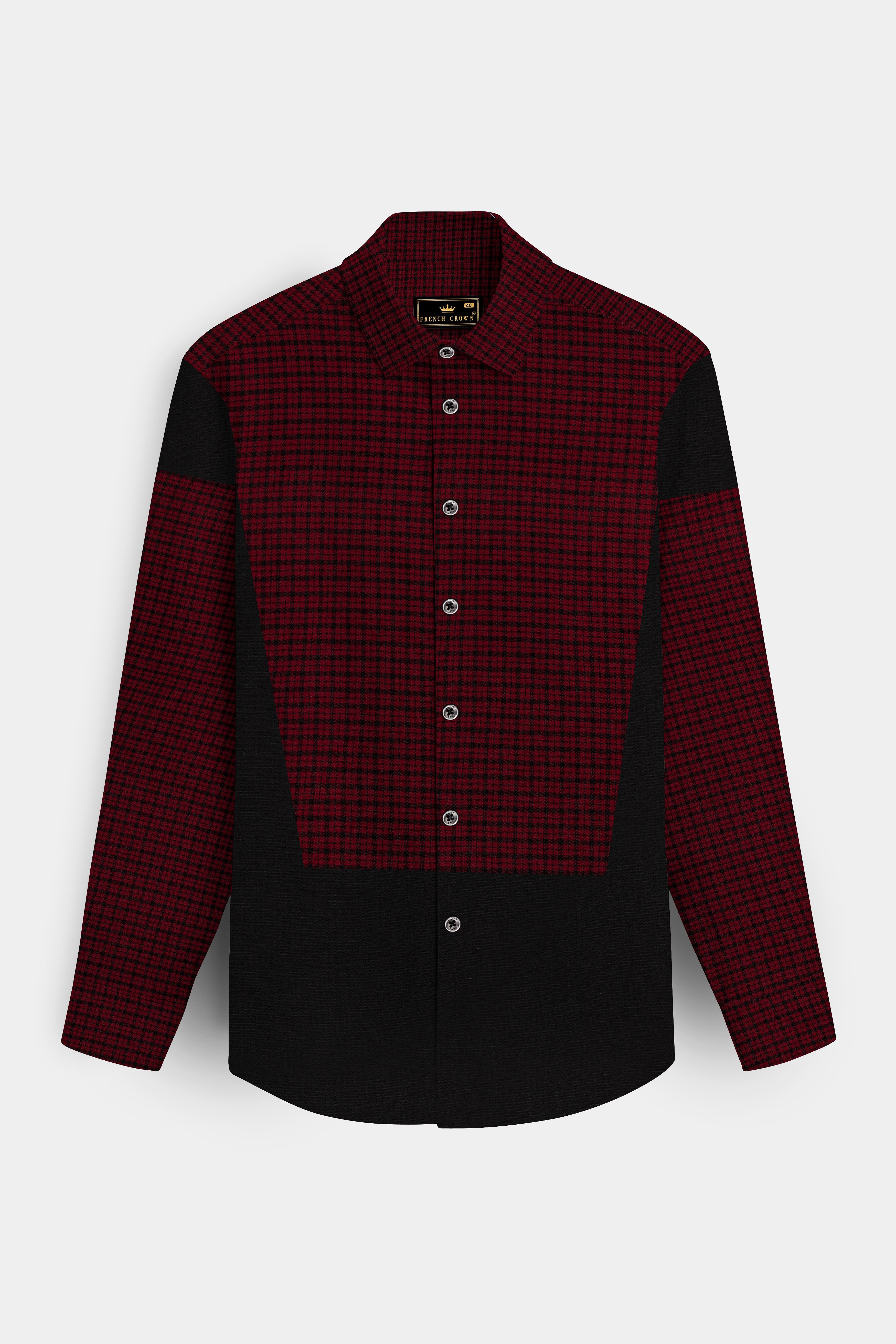 Claret Red Checkered and Black Premium Flannel Designer Shirt