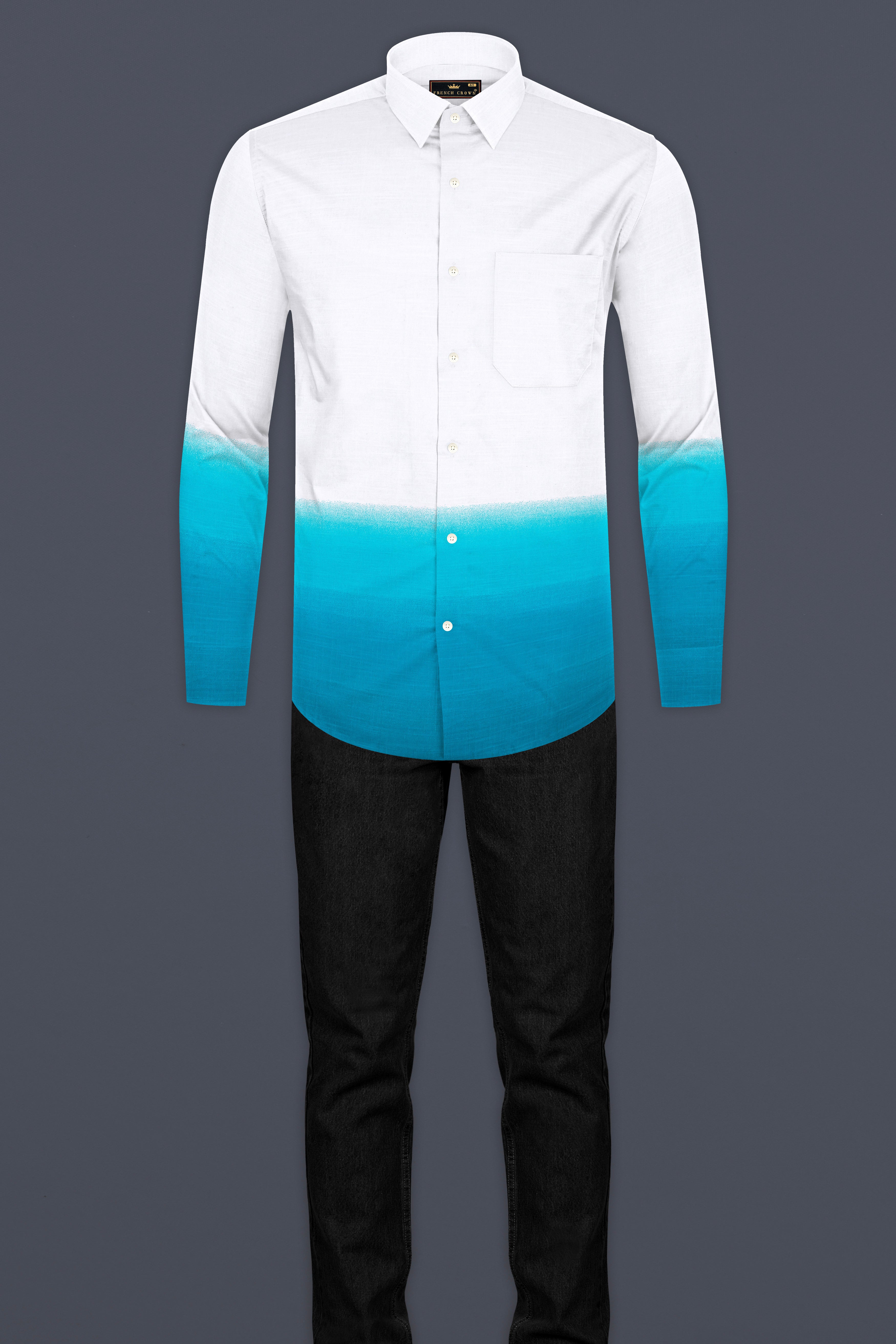 Bright White and Dark Turquoise Blue Chambray Textured Premium Cotton Shirt