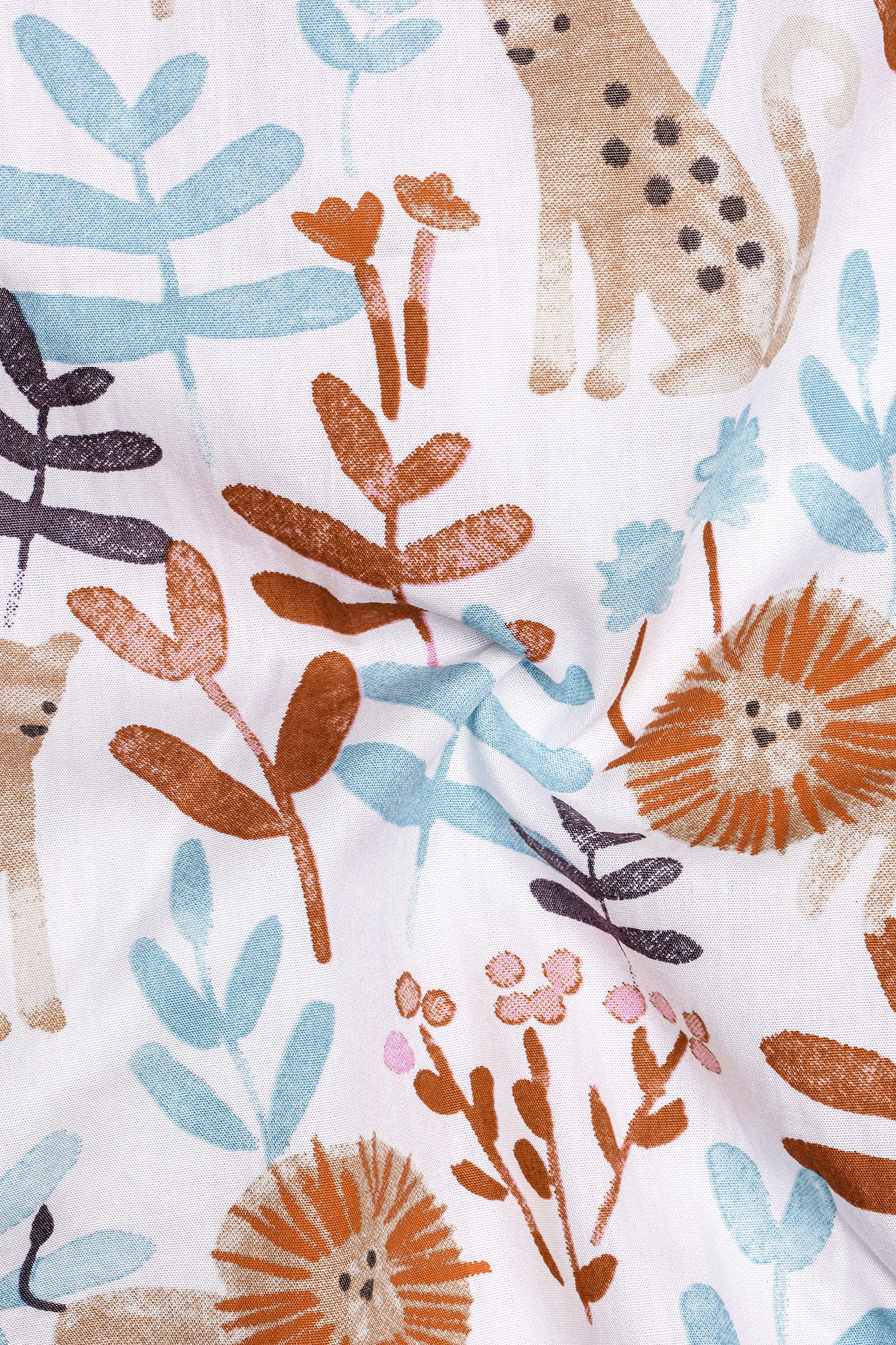 Bright White with Sapling Brown Multicolour Printed Premium Cotton Shirt