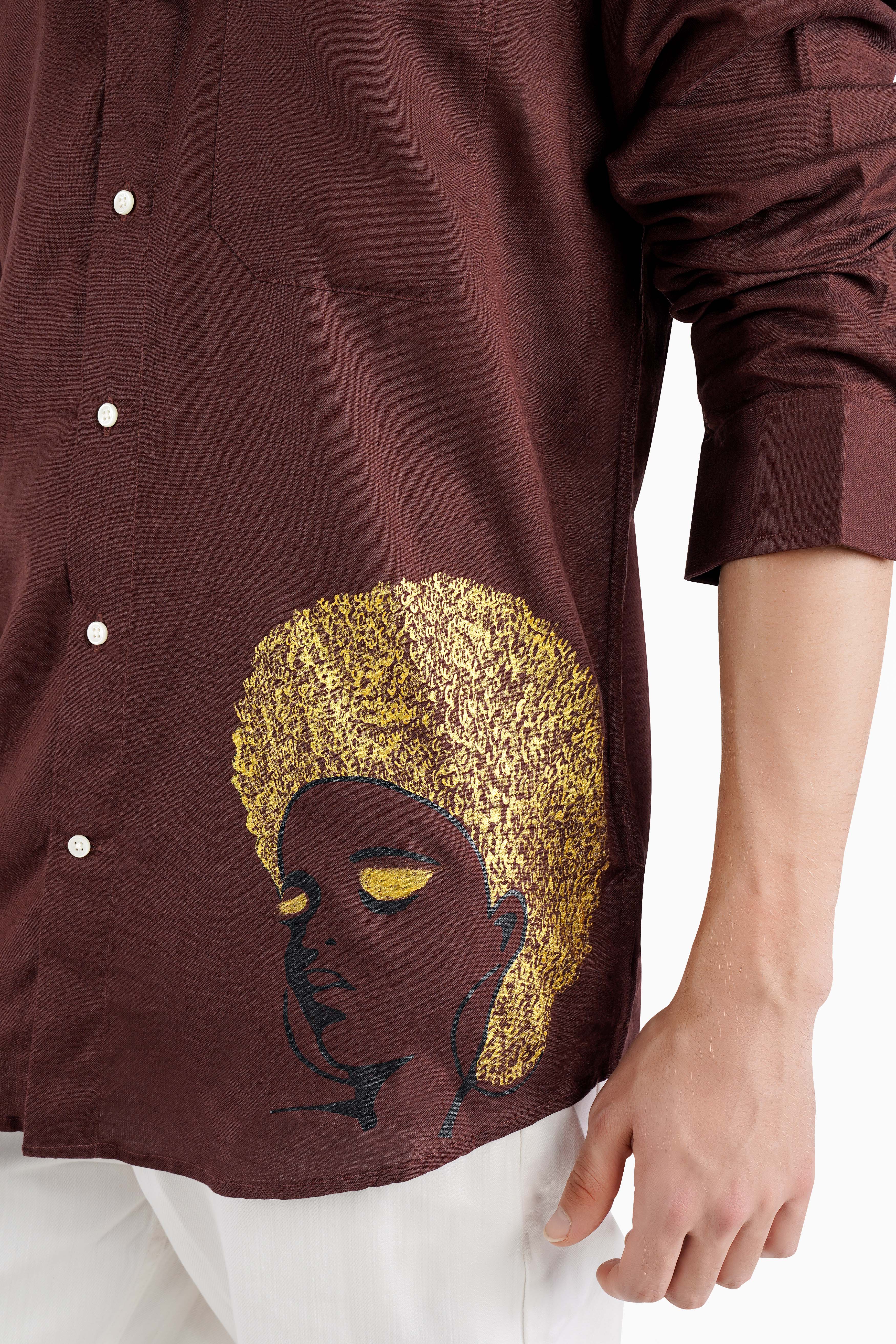 Bistre Brown Hand Painted Luxurious Linen Designer Shirt