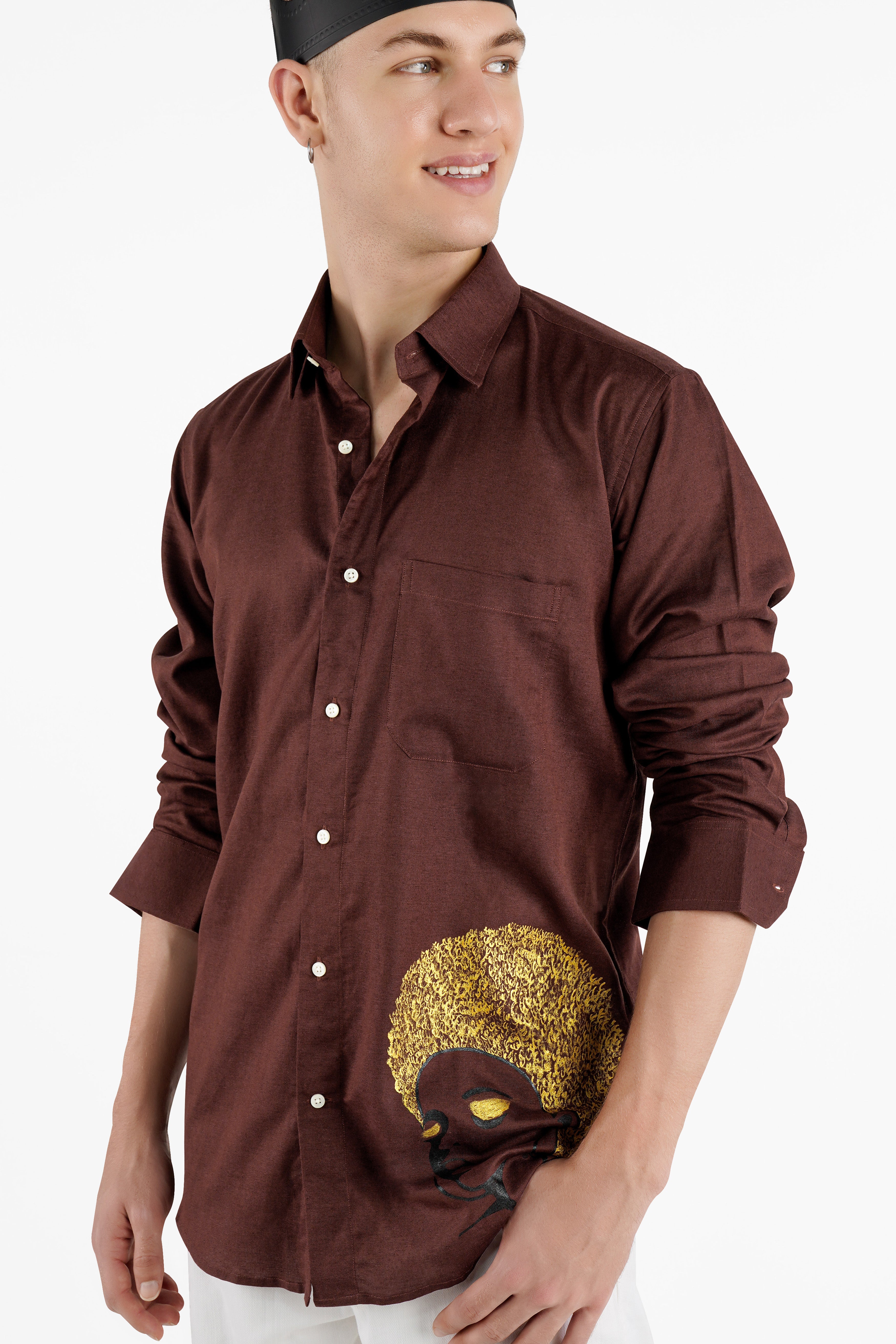 Bistre Brown Hand Painted Luxurious Linen Designer Shirt