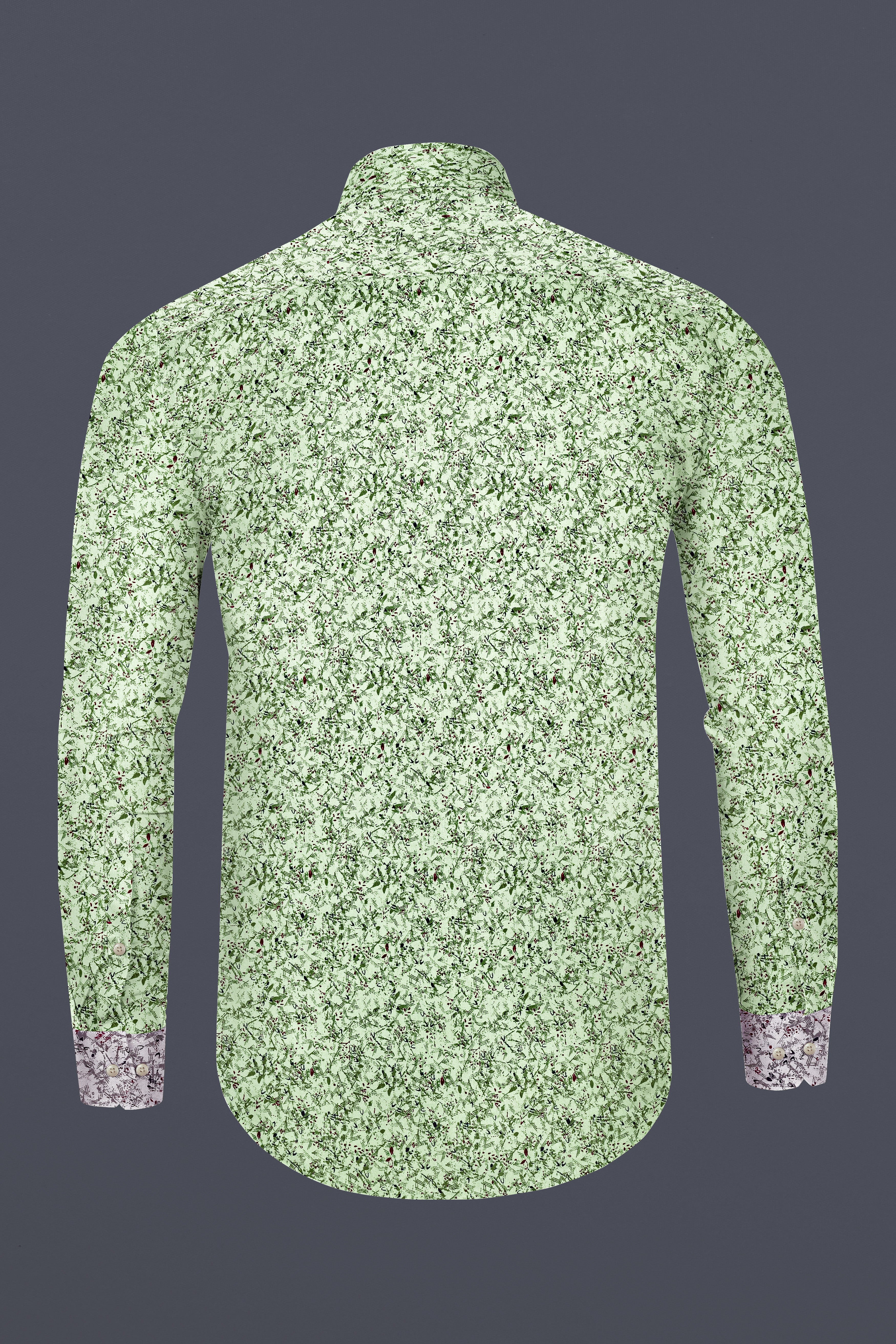 Clay Ash Green with Metallic Gray Ditsy Printed Twill Premium Cotton Designer Shirt