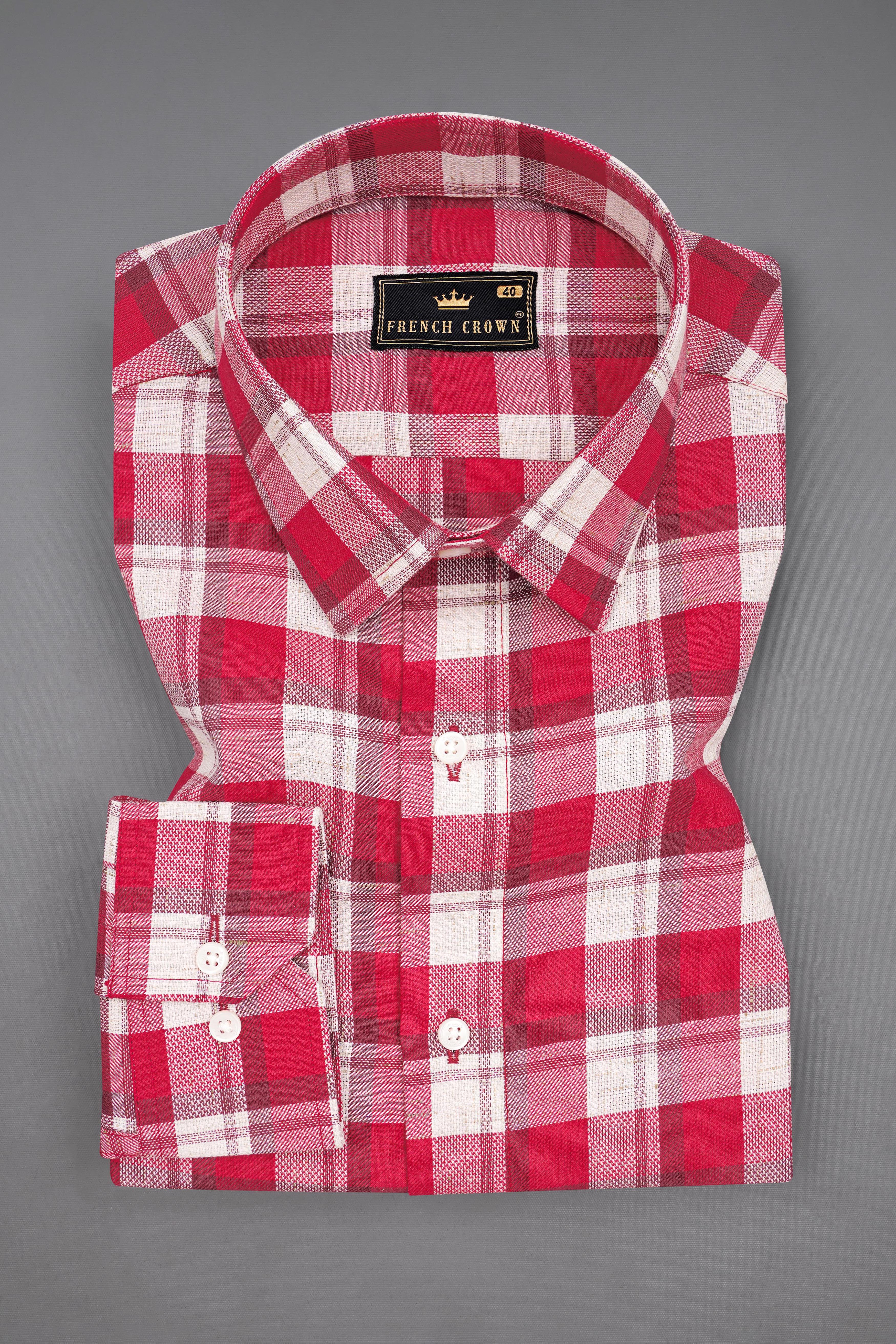 Cardinal Red and White Checkered with Funky Printed Dobby Designer Shirt