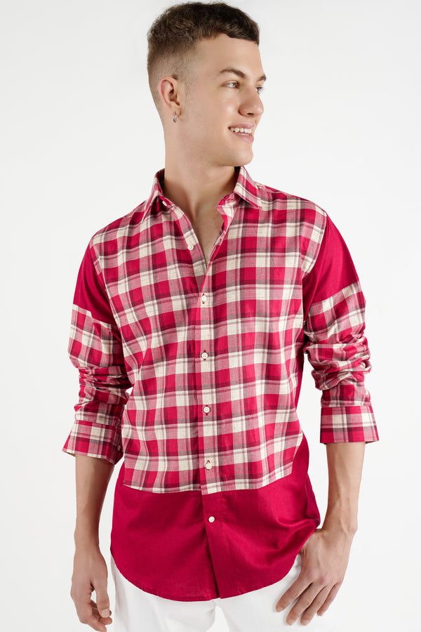 Cardinal Red and White Checked Dobby Textured Premium Giza Cotton Designer Shirt
