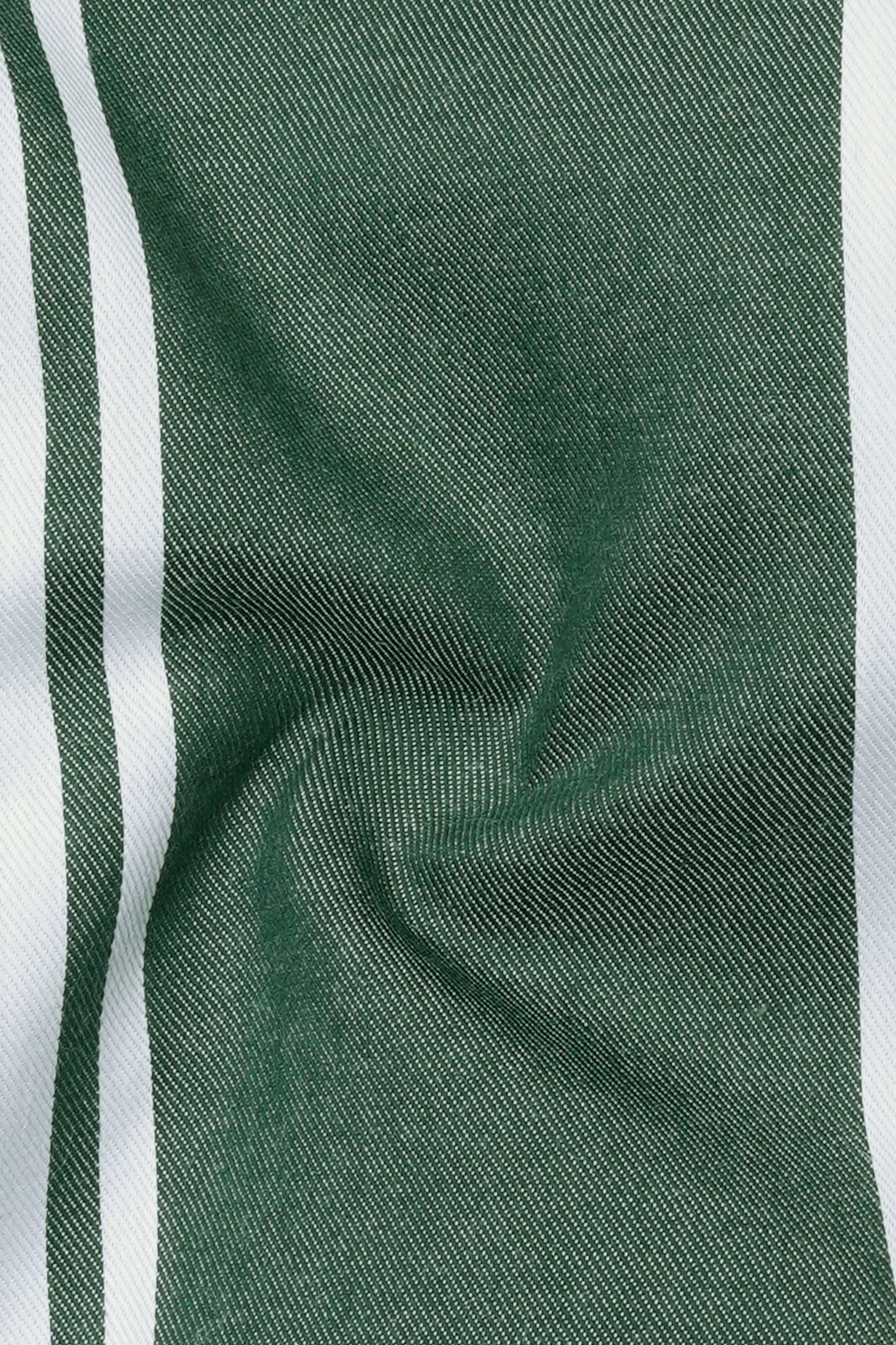 Cactus Green and Bright White Twill Striped Premium Cotton Shirt