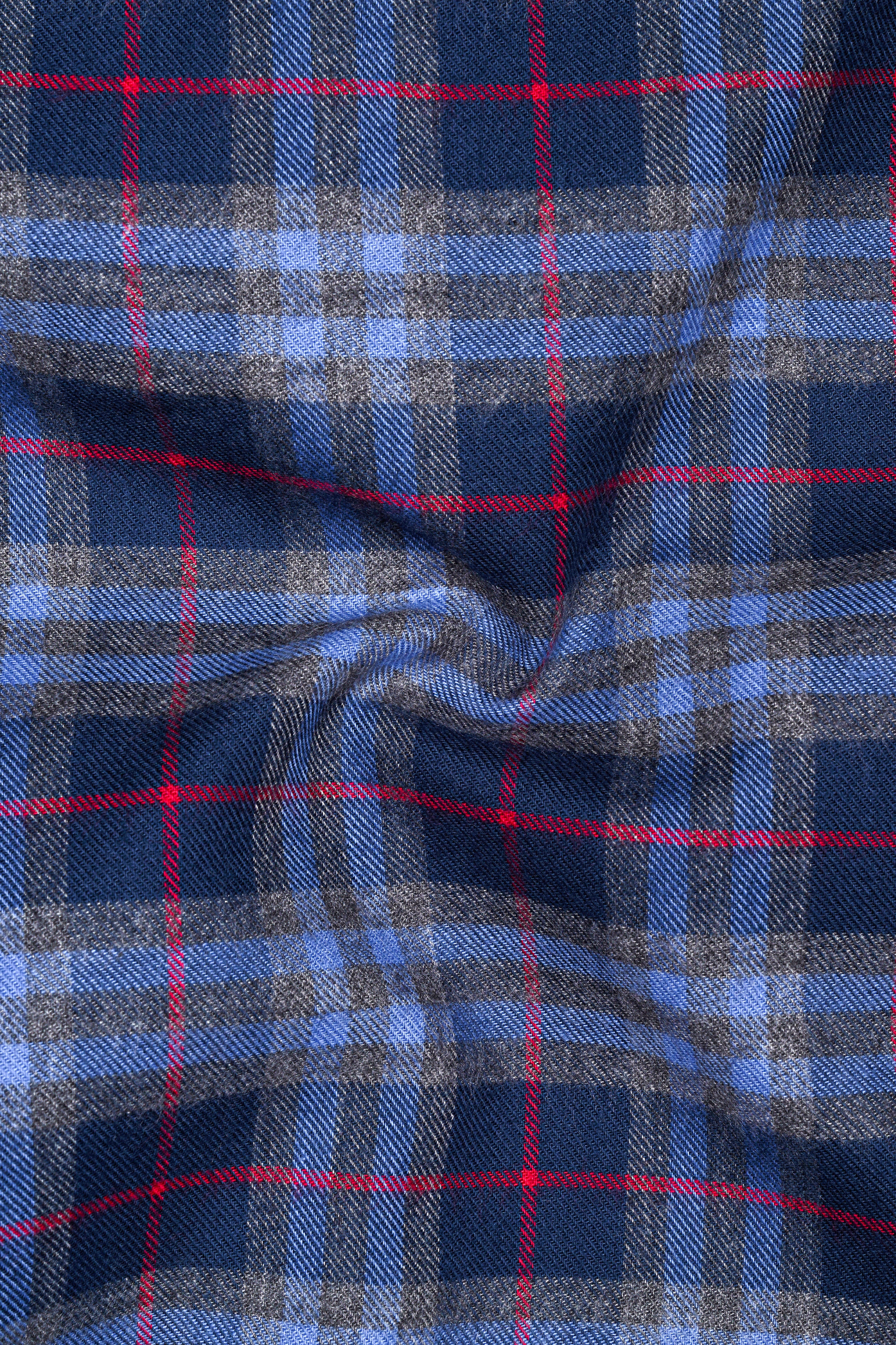 Azure Blue and Regal Blue Plaid Twill Textured Premium Cotton Shirt