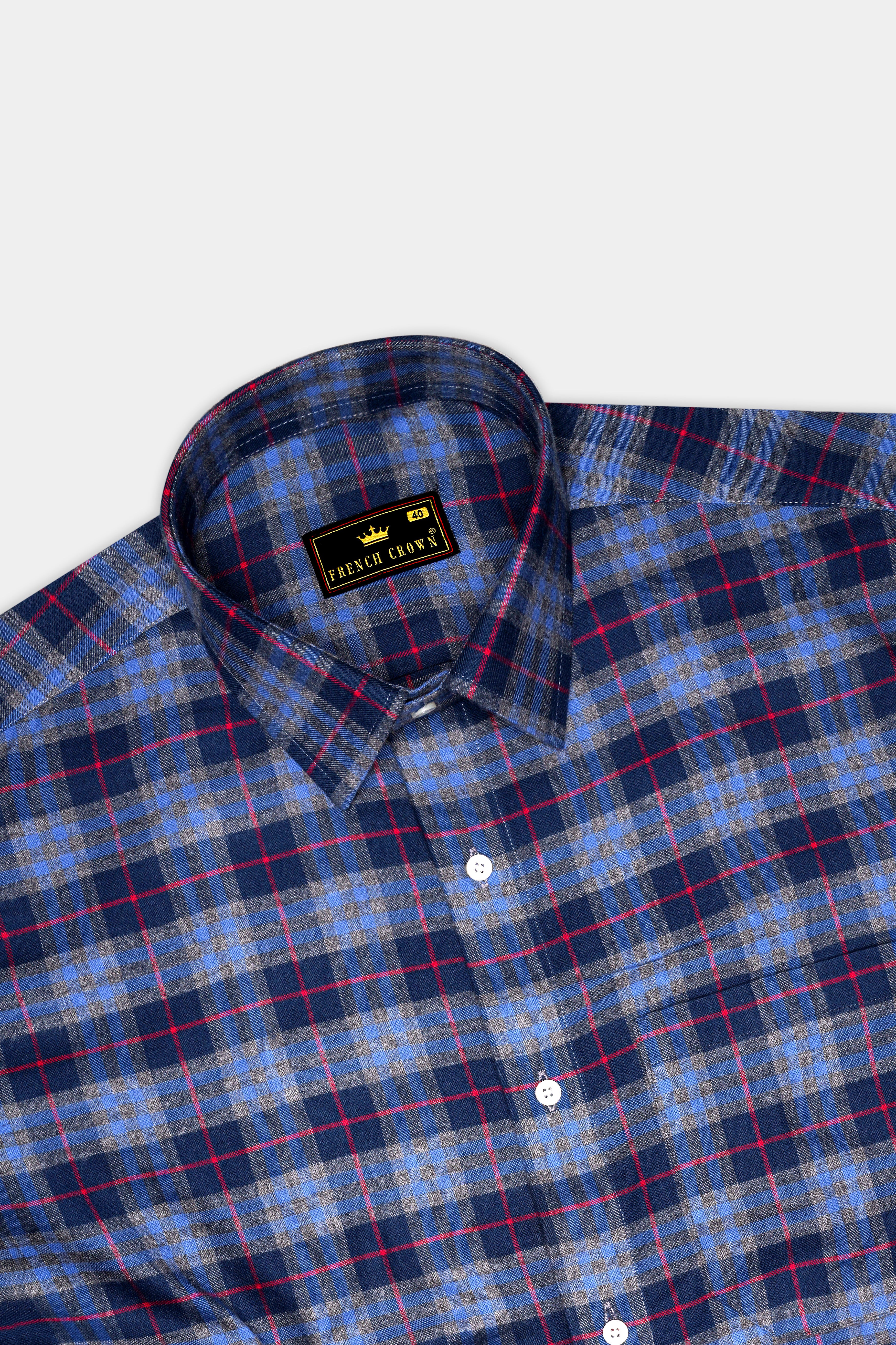 Azure Blue and Regal Blue Plaid Twill Textured Premium Cotton Shirt
