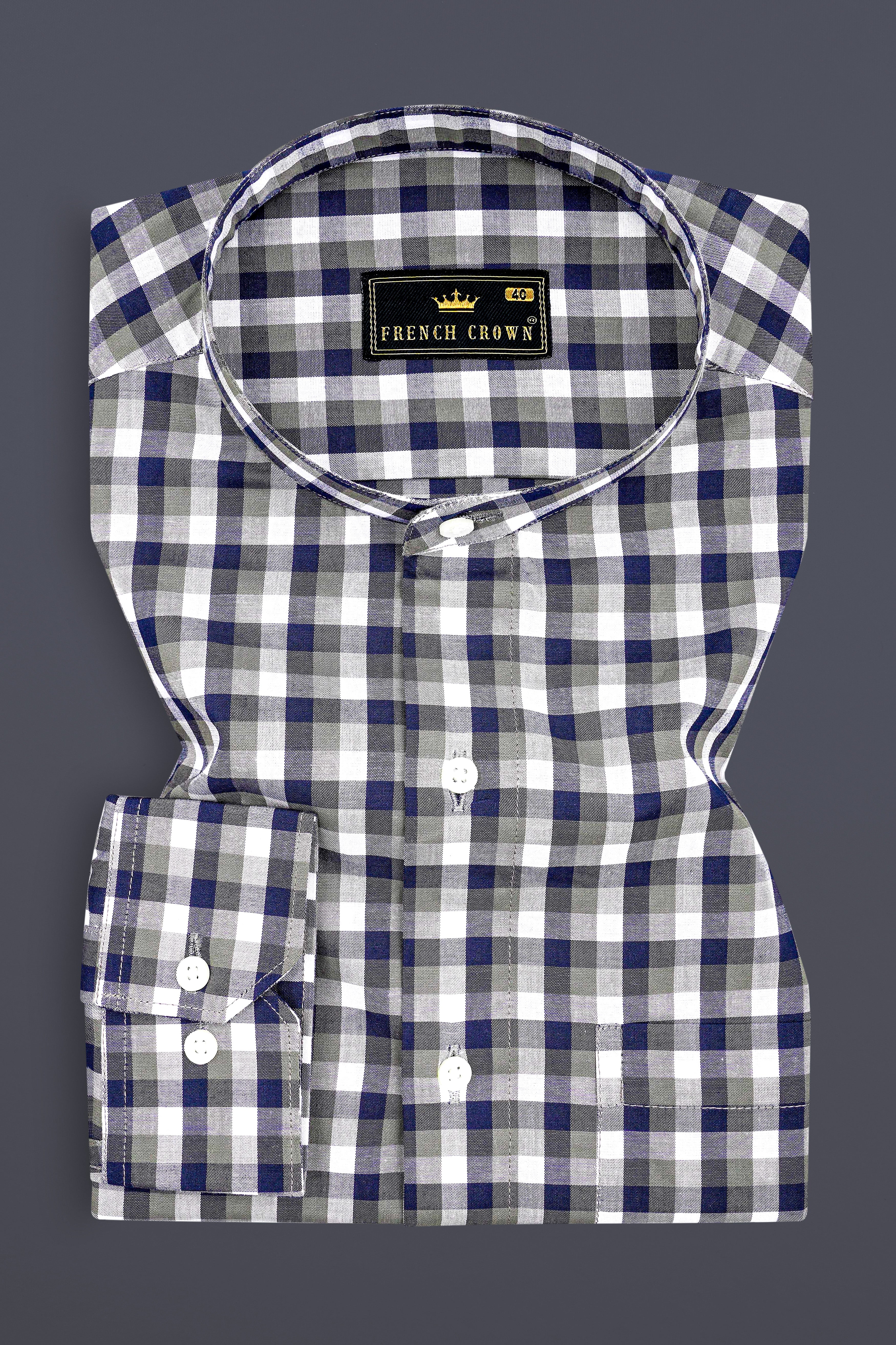 Bright White and Cloud Burst Blue Gingham Premium Cotton Shirt