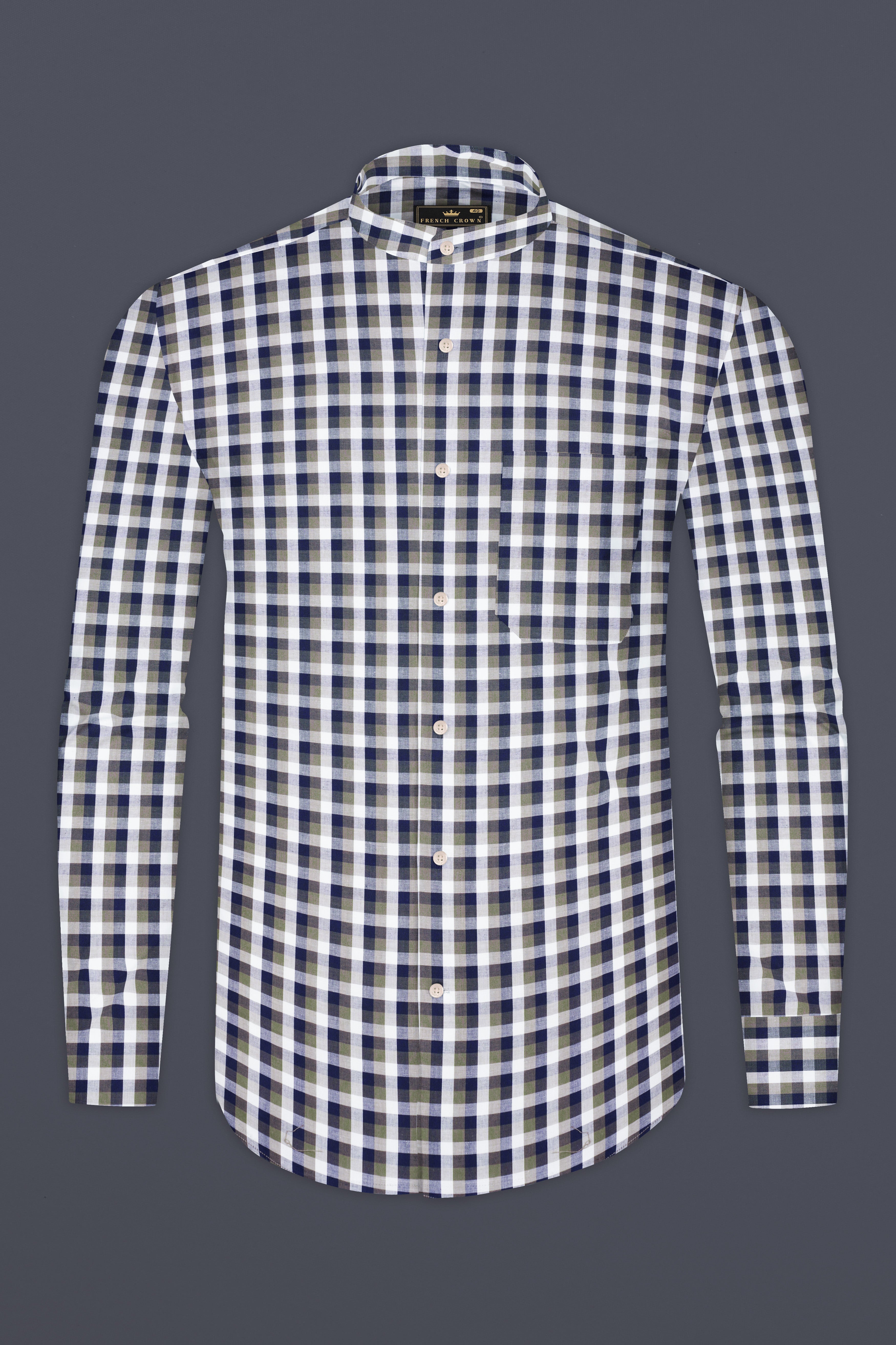 Bright White and Cloud Burst Blue Gingham Premium Cotton Shirt