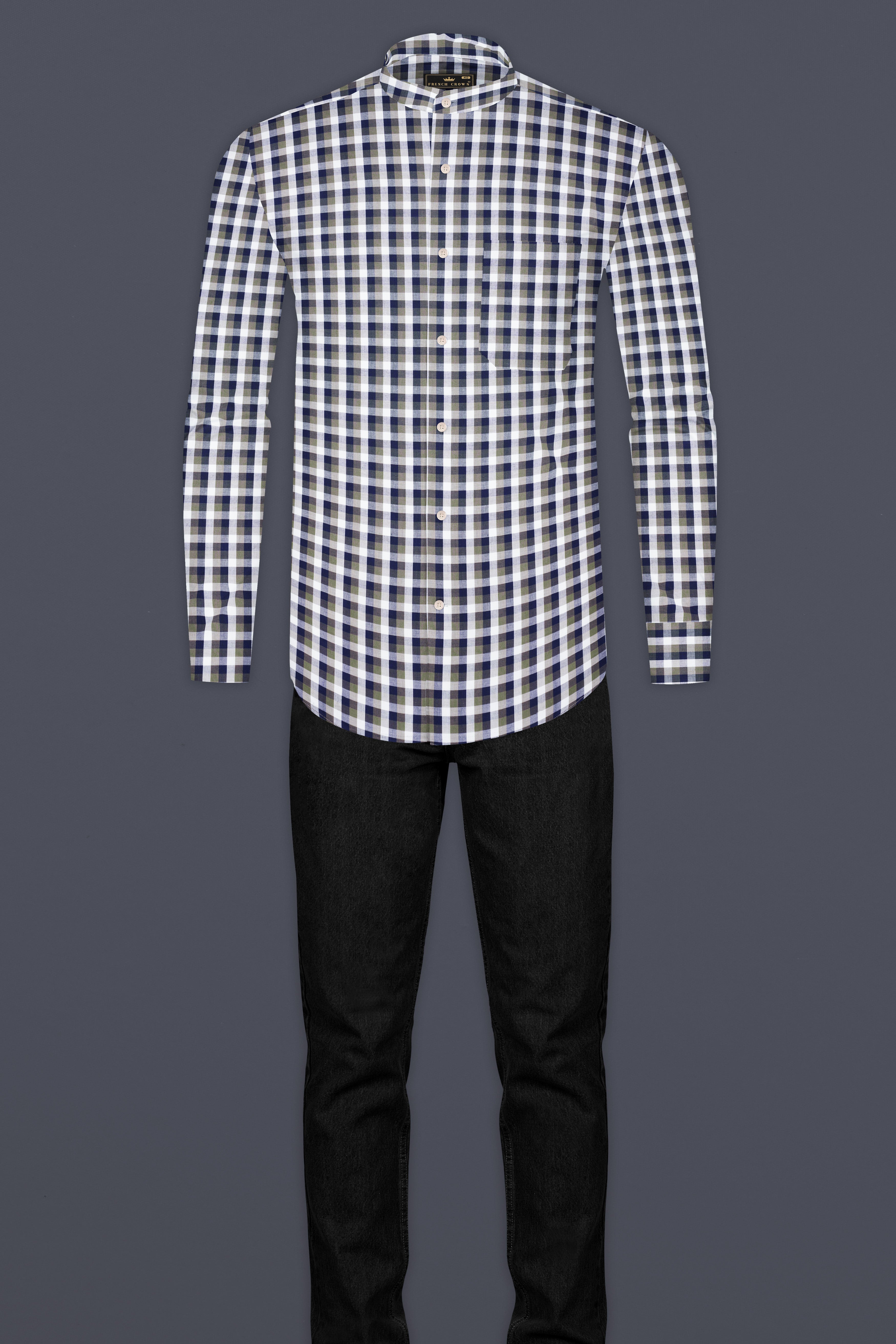 Bright White and Cloud Burst Blue Gingham Premium Cotton Shirt