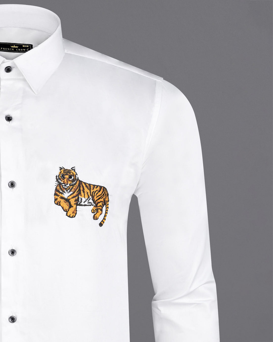 Cotton Twill Embroidery Tiger High Mandarin Collar Shirt