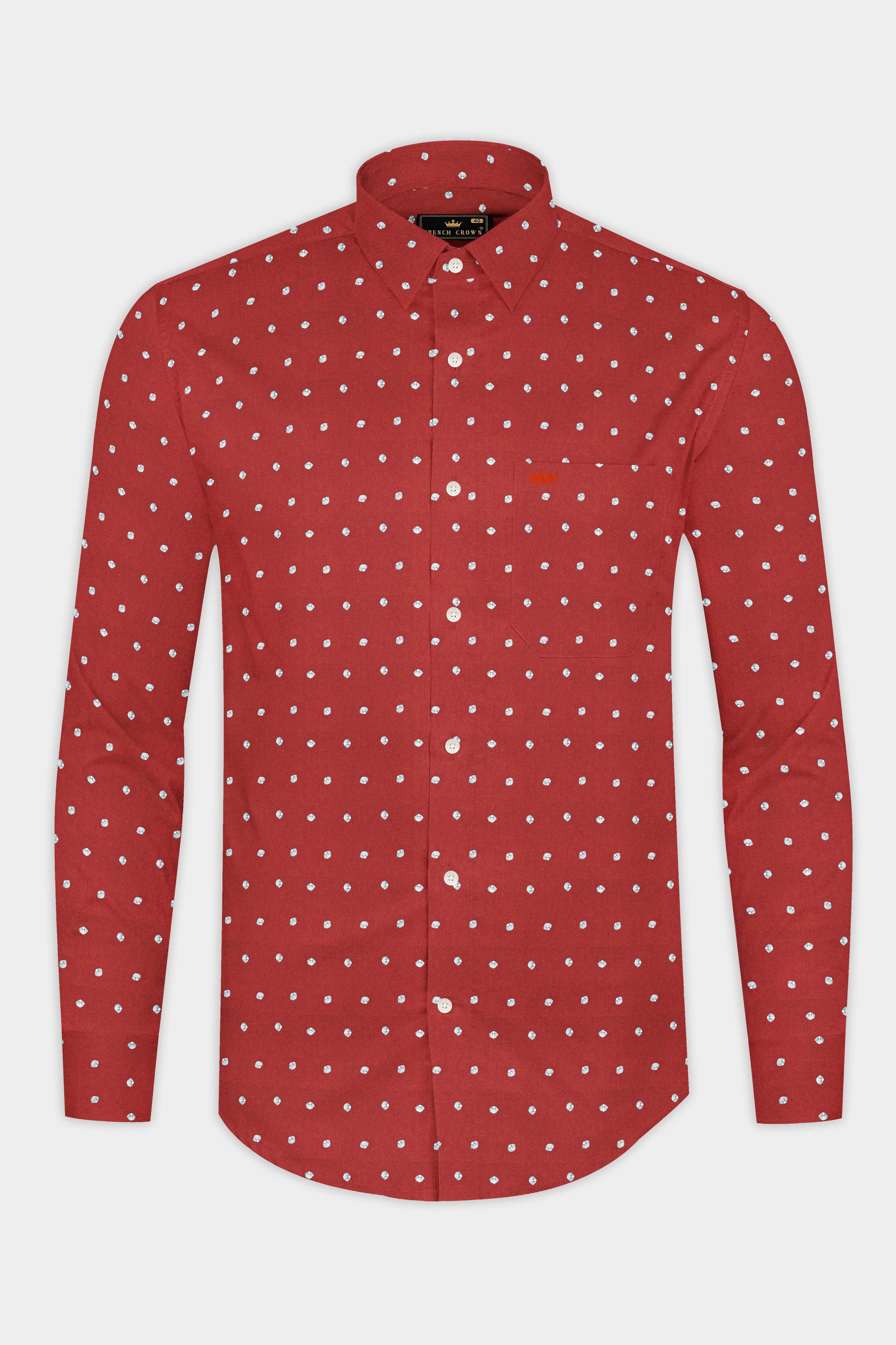 Sanguine Red Sea Shells Printed Premium Cotton Shirt