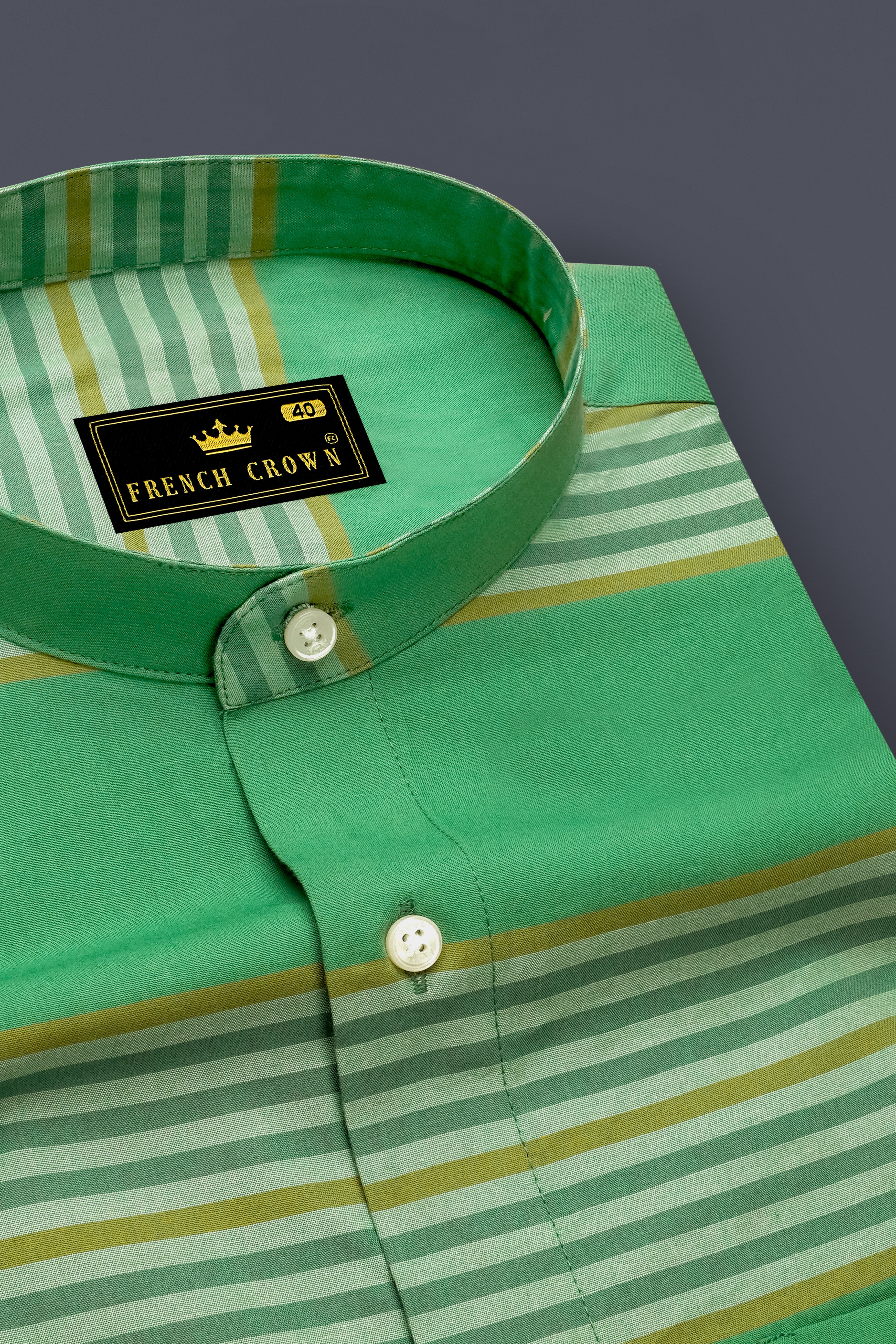 Lichen Green with Laser Yellow Striped Premium Cotton Shirt