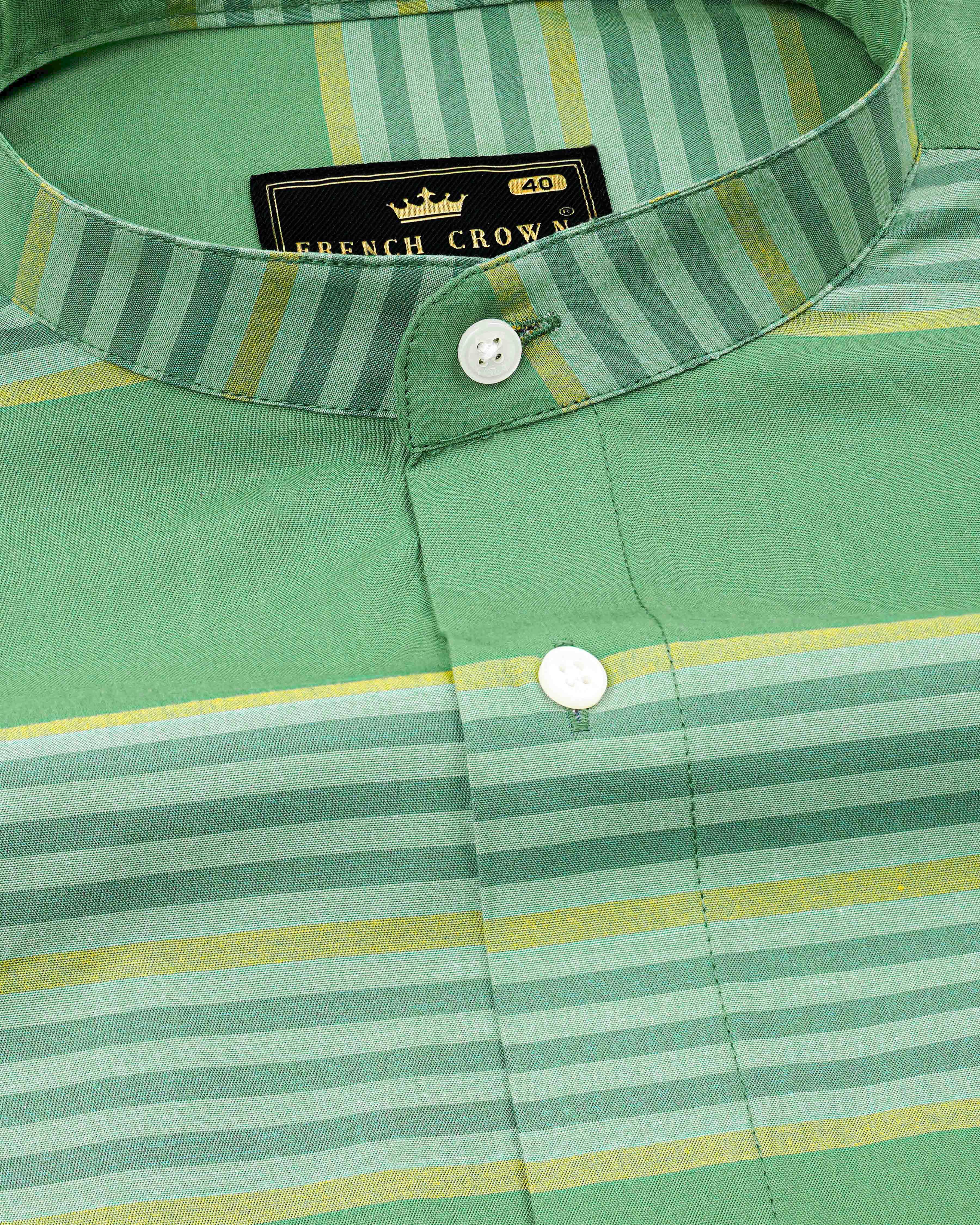 Lichen Green with Laser Yellow Striped Premium Cotton Shirt