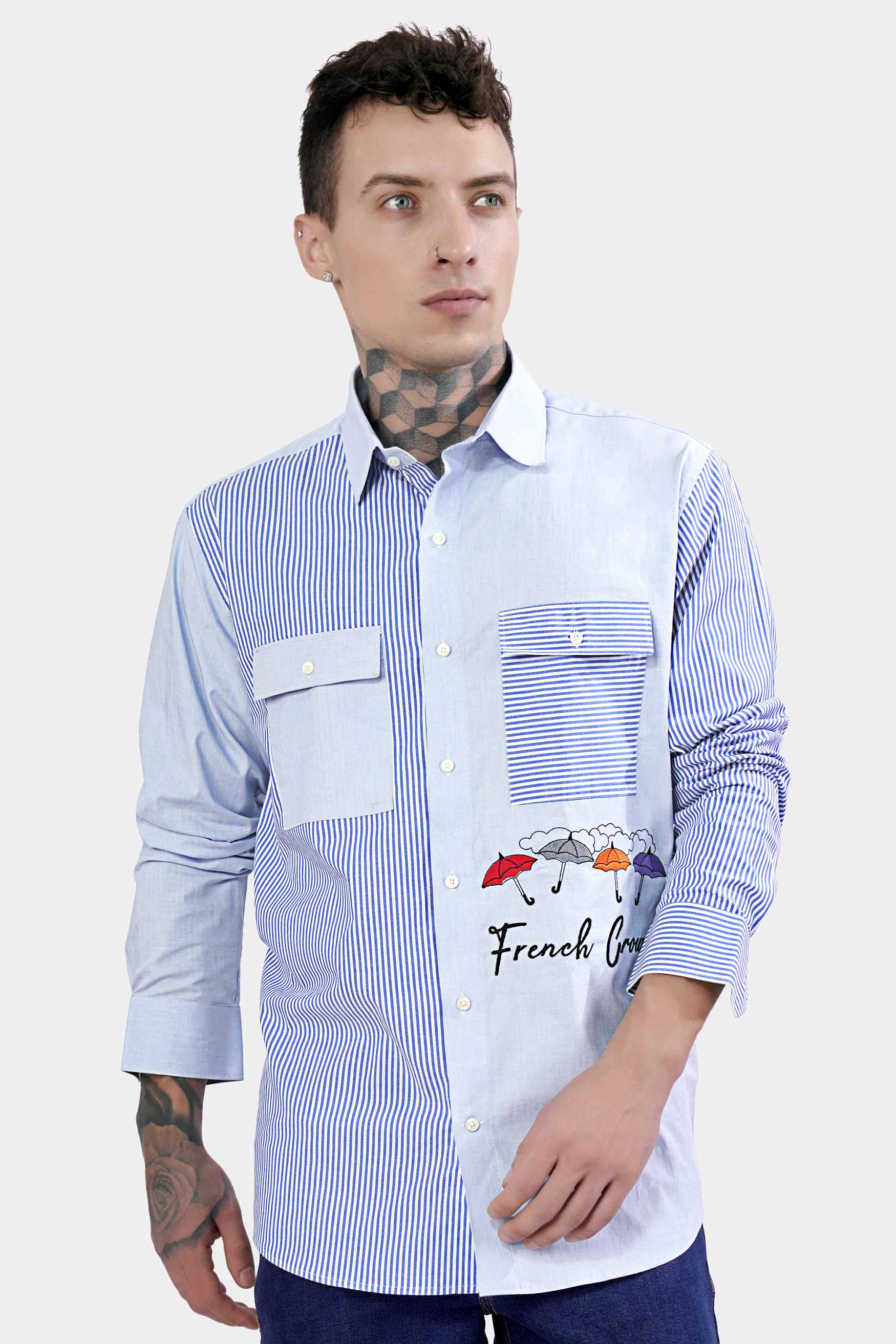 Hawkes Gray and Perano Blue Striped with Brand Name Embroidered Premium Cotton Designer Shirt 8267-P147-E276-38, 8267-P147-E276-H-38, 8267-P147-E276-39, 8267-P147-E276-H-39, 8267-P147-E276-40, 8267-P147-E276-H-40, 8267-P147-E276-42, 8267-P147-E276-H-42, 8267-P147-E276-44, 8267-P147-E276-H-44, 8267-P147-E276-46, 8267-P147-E276-H-46, 8267-P147-E276-48, 8267-P147-E276-H-48, 8267-P147-E276-50, 8267-P147-E276-H-50, 8267-P147-E276-52, 8267-P147-E276-H-52