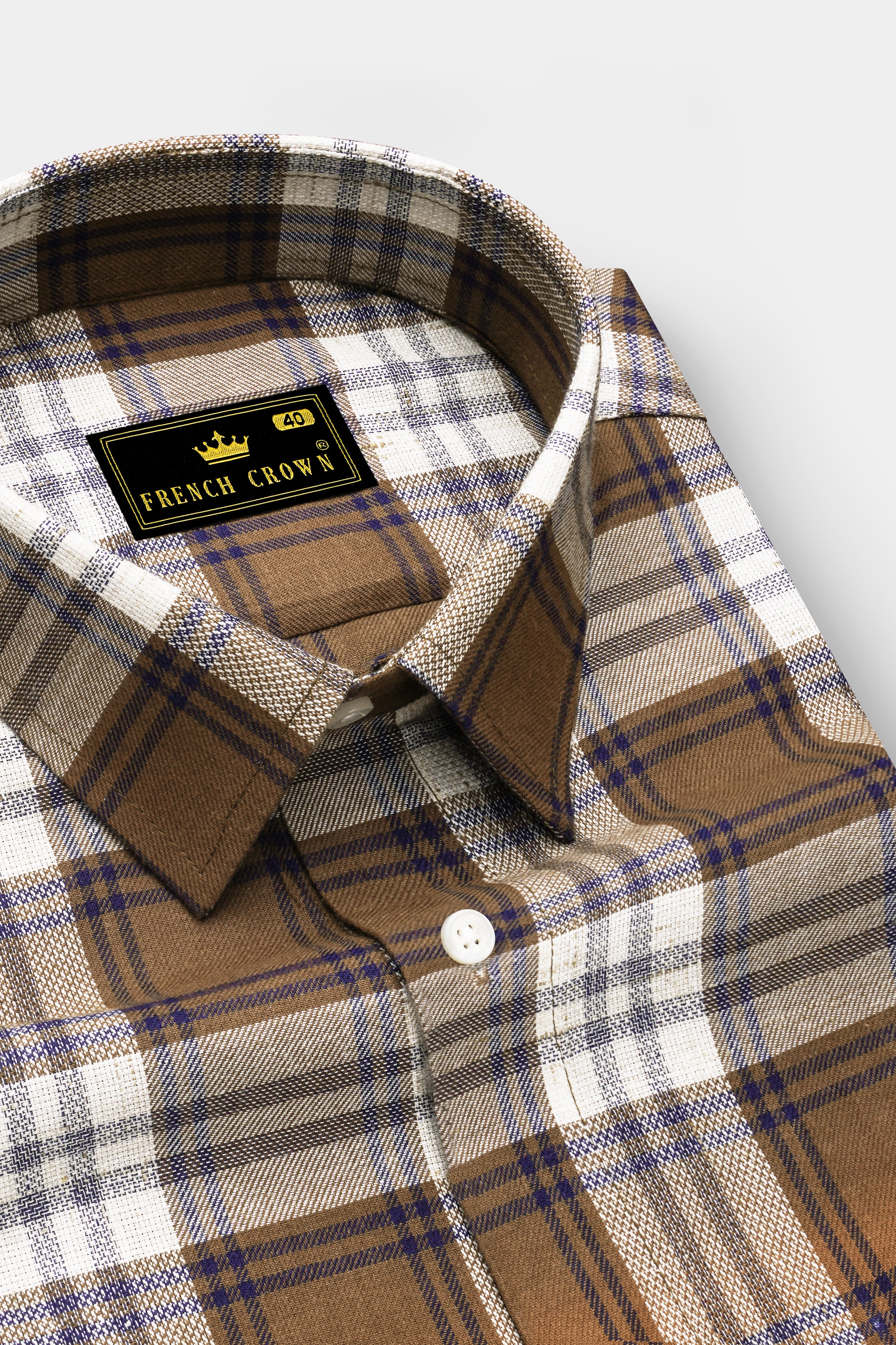 Old Copper Brown with Bunting Blue Twill Plaid Premium Cotton Shirt