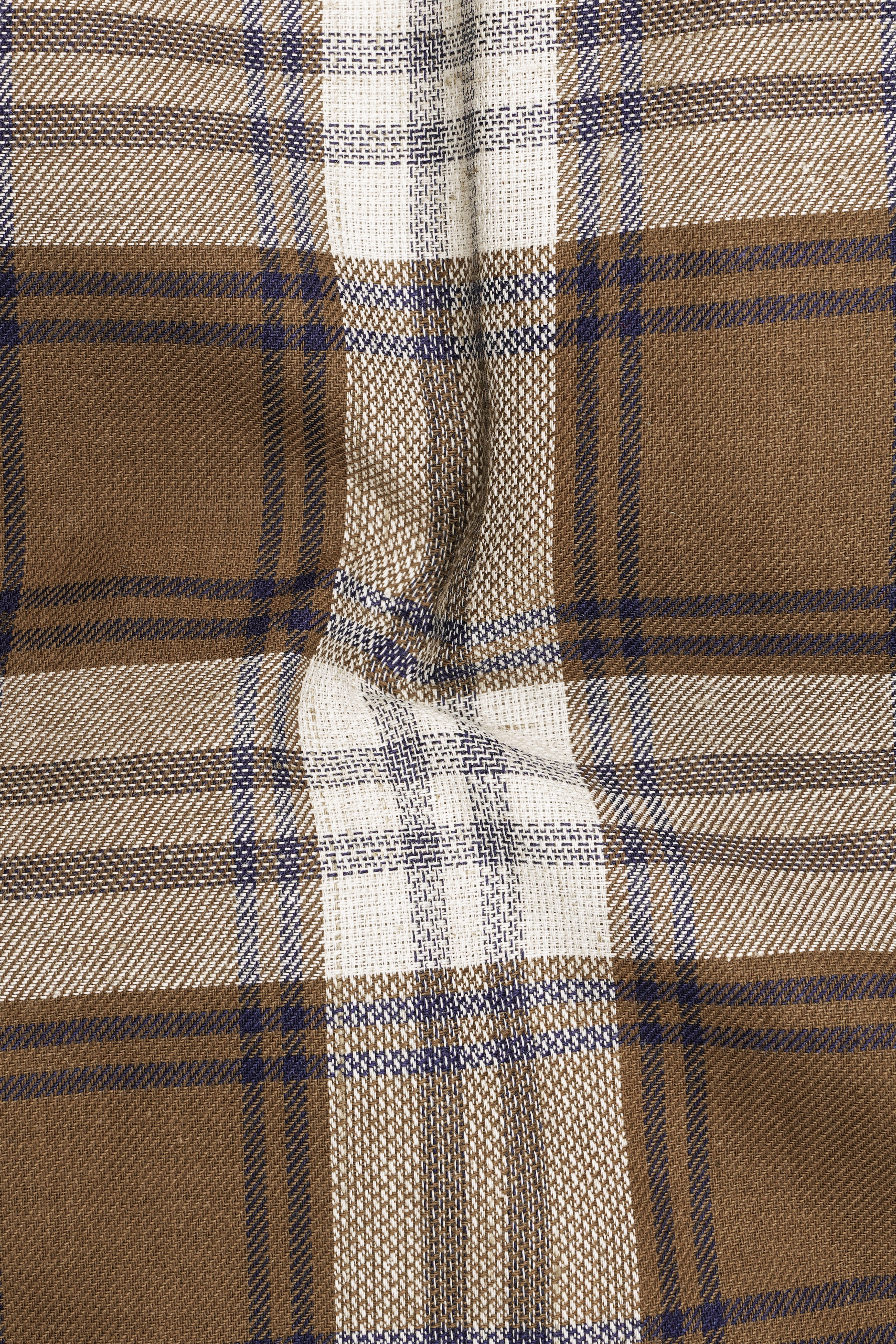 Old Copper Brown with Bunting Blue Twill Plaid Premium Cotton Shirt