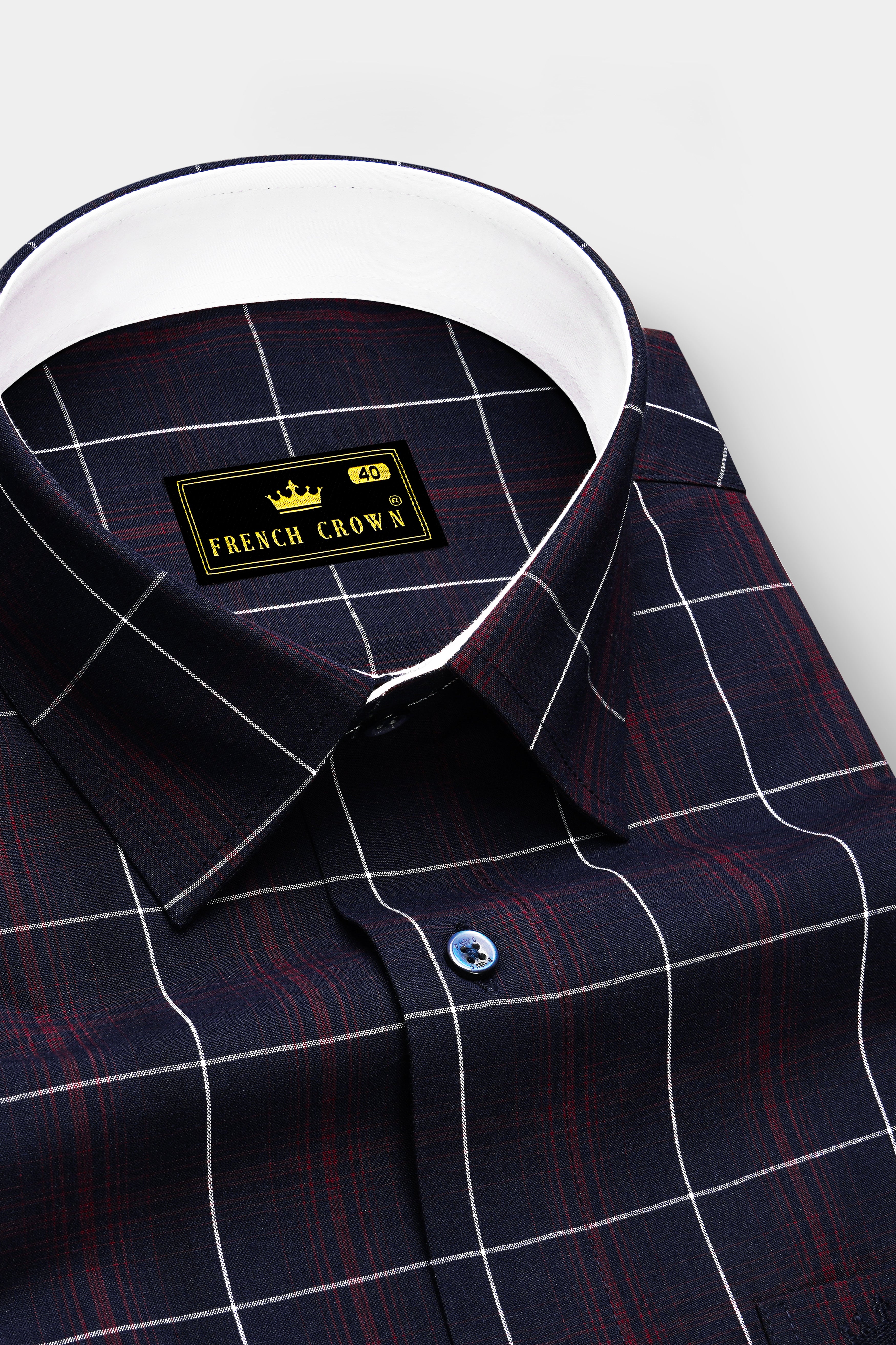Midnight Blue with Barossa Wine Windowpane Premium Cotton Shirt