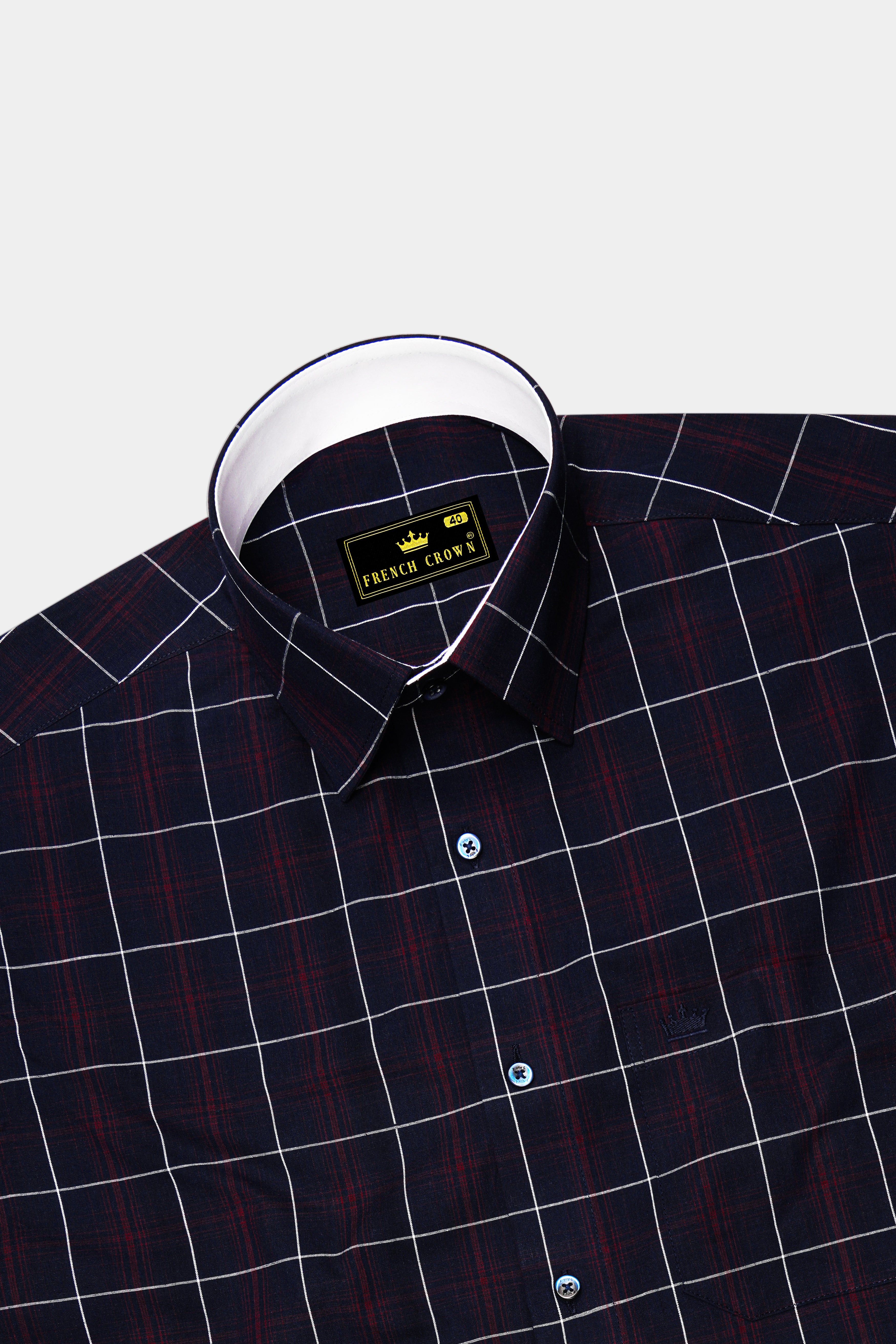 Midnight Blue with Barossa Wine Windowpane Premium Cotton Shirt