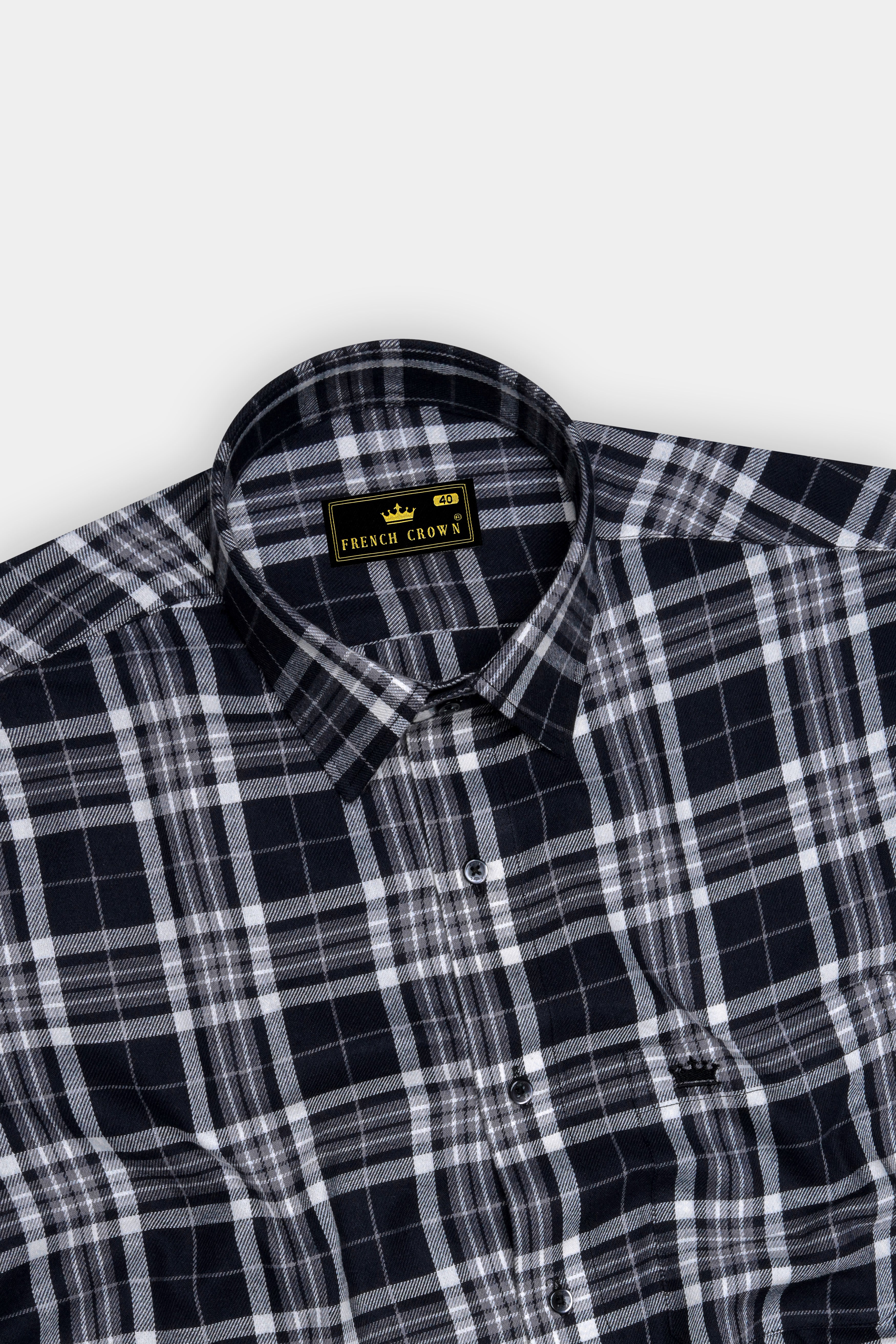 Jade Black and White Twill Plaid Premium Cotton Shirt
