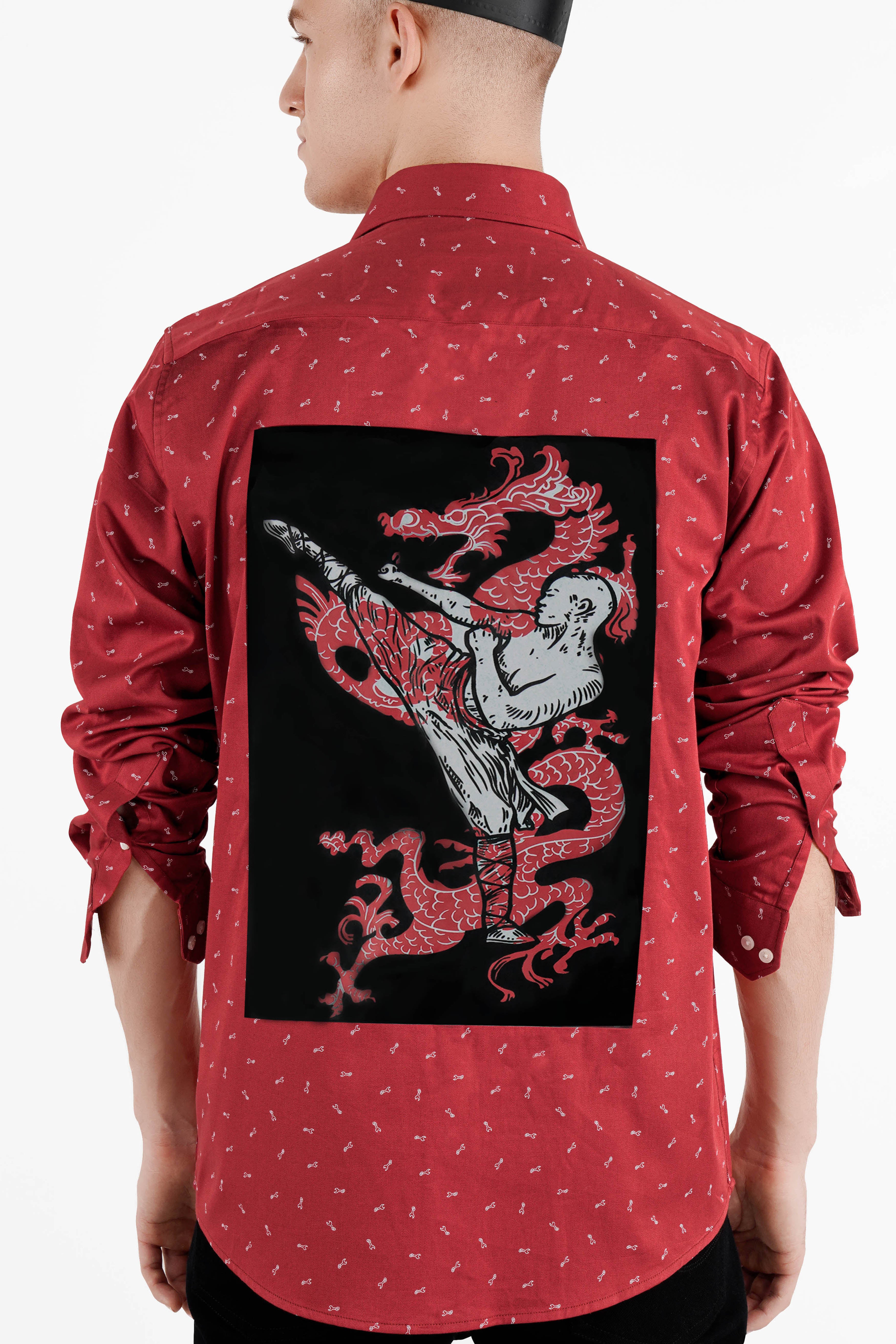 Terracotta Red Funky Printed Royal Oxford Designer Shirt