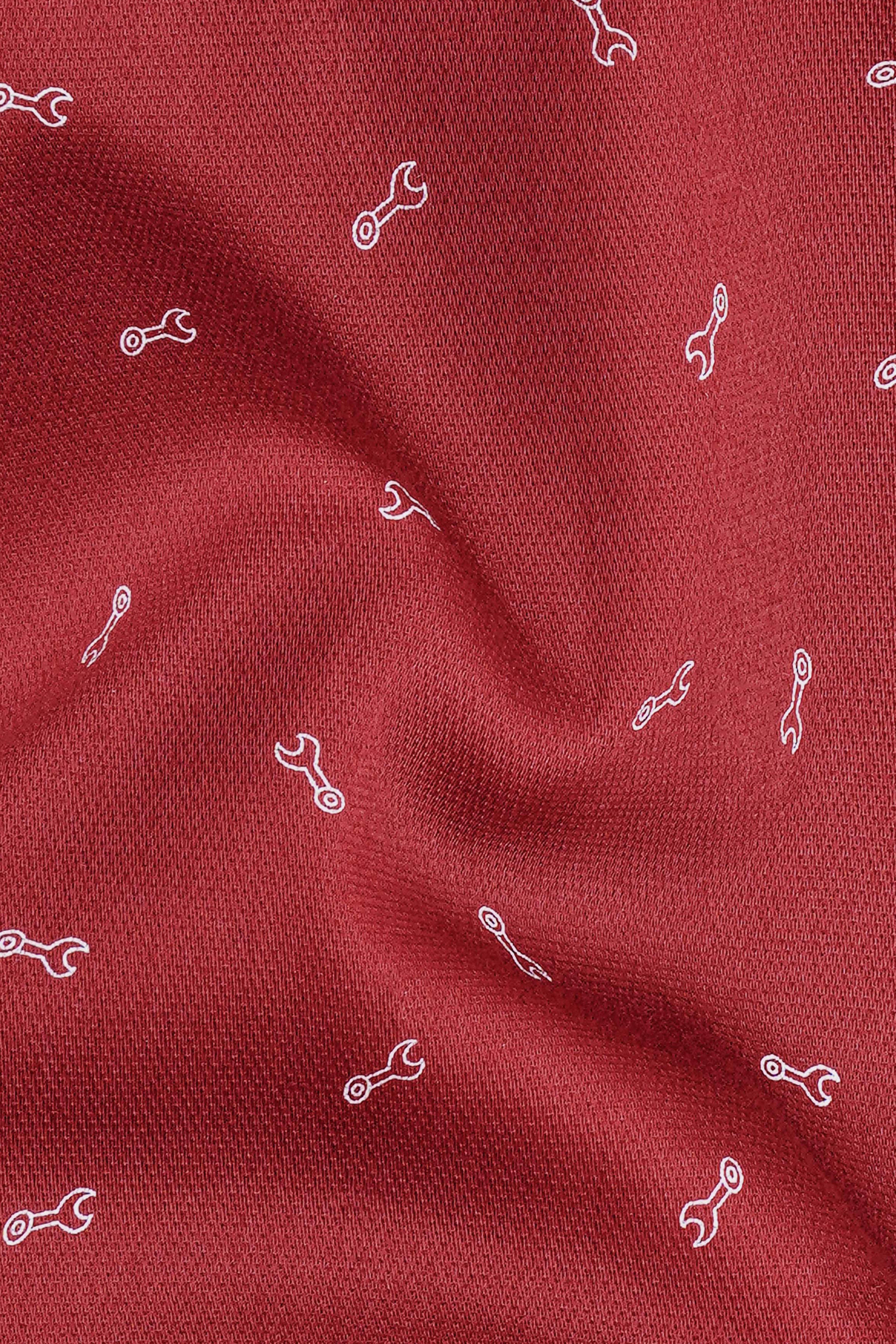 Terracotta Red Funky Printed Royal Oxford Designer Shirt