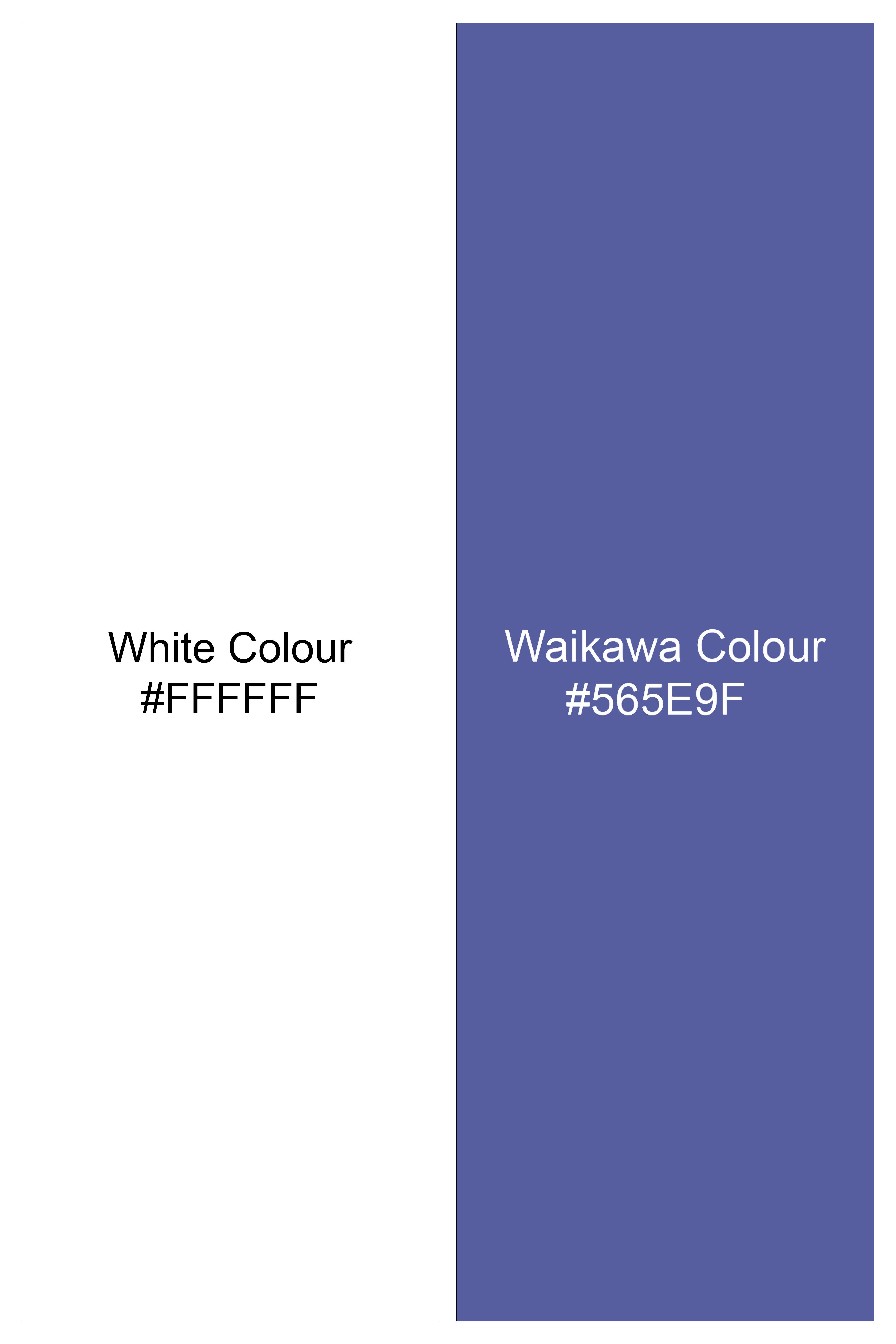 Bright White and Waikawa Blue Striped with Snake Printed Premium Cotton Designer Kurta Shirt