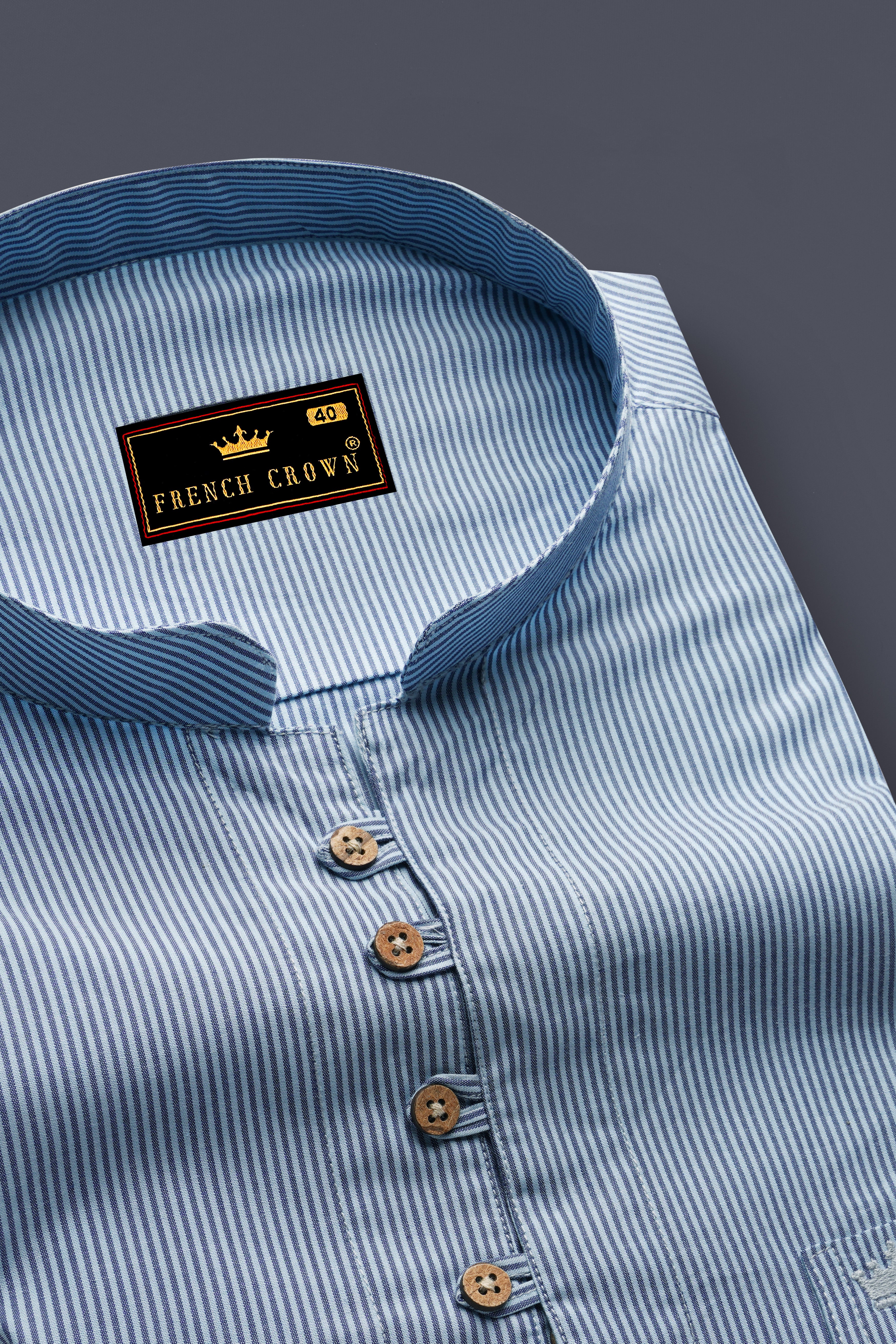 Spindle Blue and Timbe Navy Blue Striped Premium Cotton Kurta Shirt