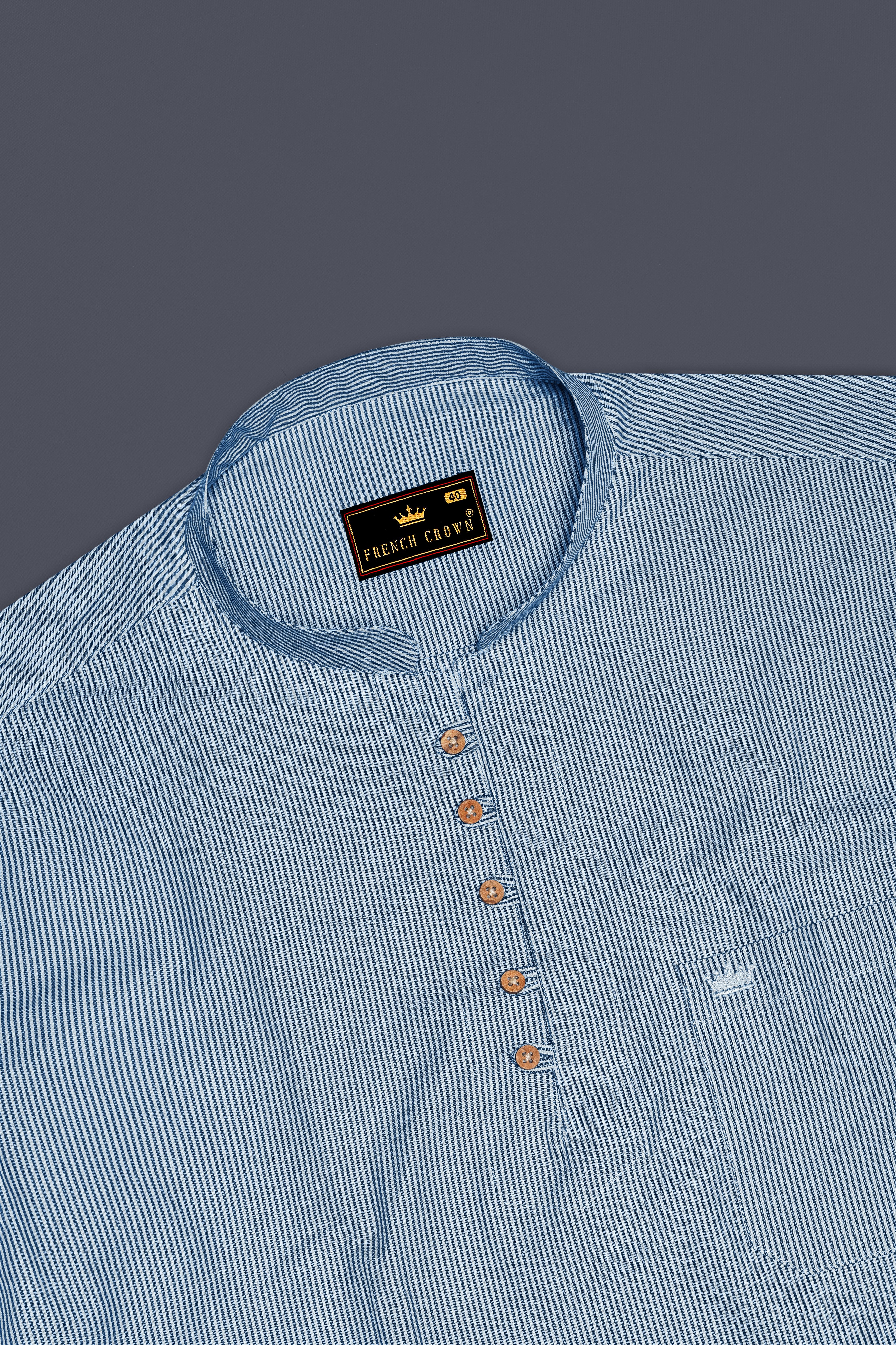 Spindle Blue and Timbe Navy Blue Striped Premium Cotton Kurta Shirt