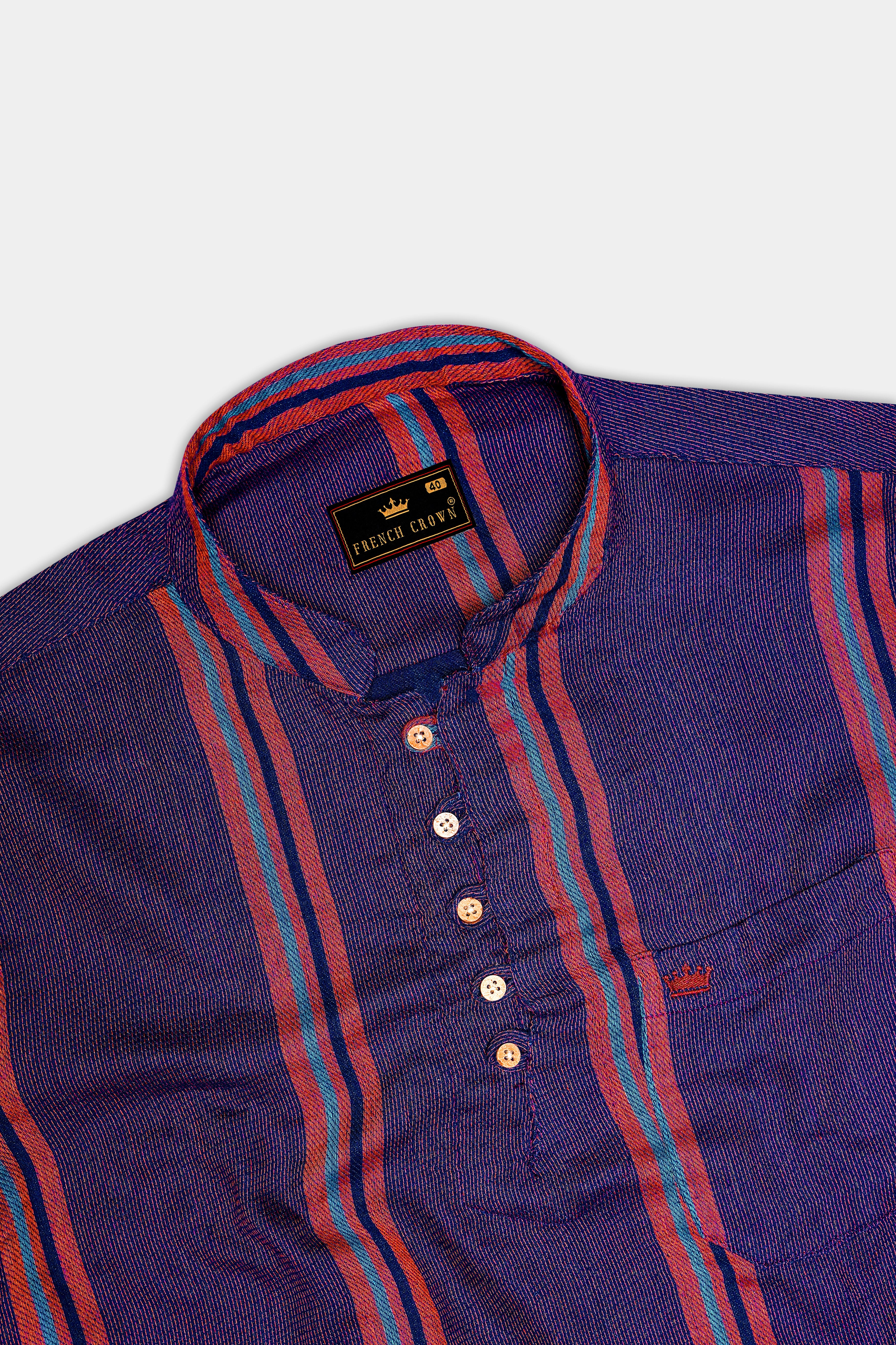 Martinique Violet Multicolour Thick Striped Dobby Premium Giza Cotton Kurta Shirt