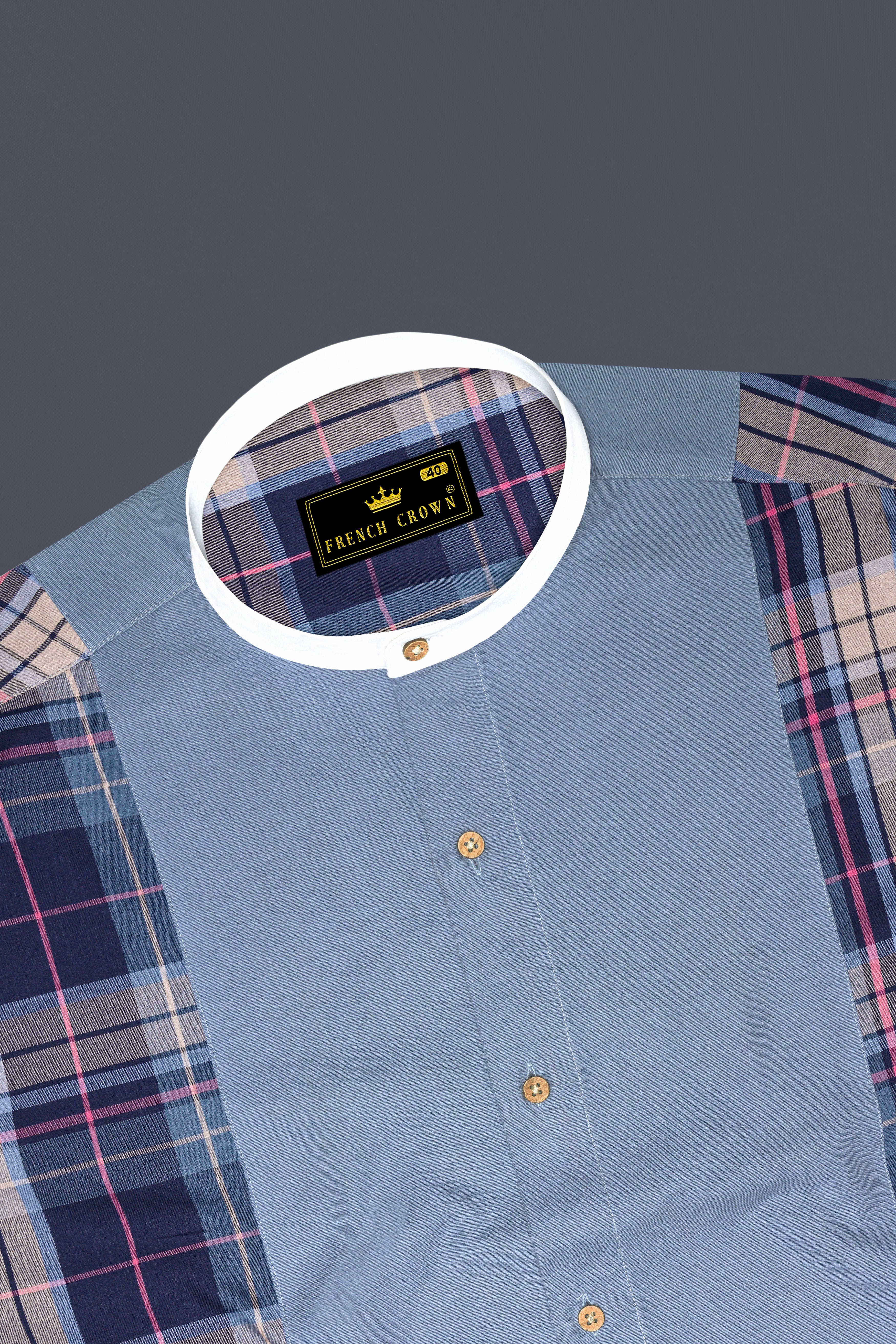 Regent Blue with Mirage Blue and Bizarre Brown Plaid Twill Premium Cotton Designer Shirt
