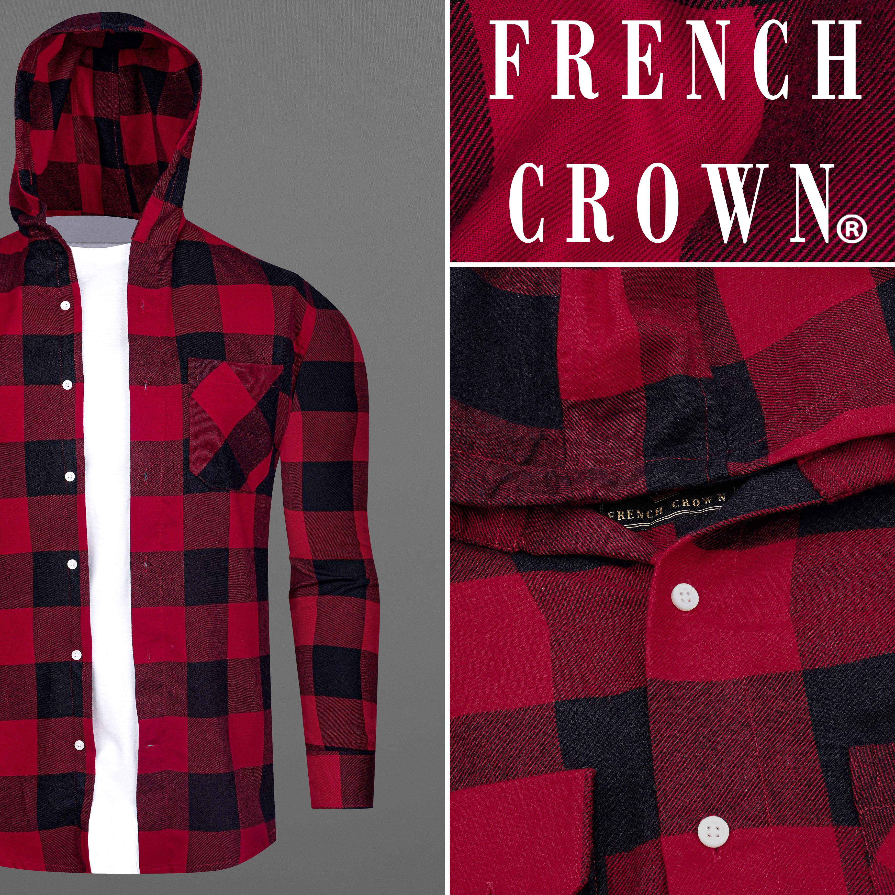 Red and black check clearance hooded shirt