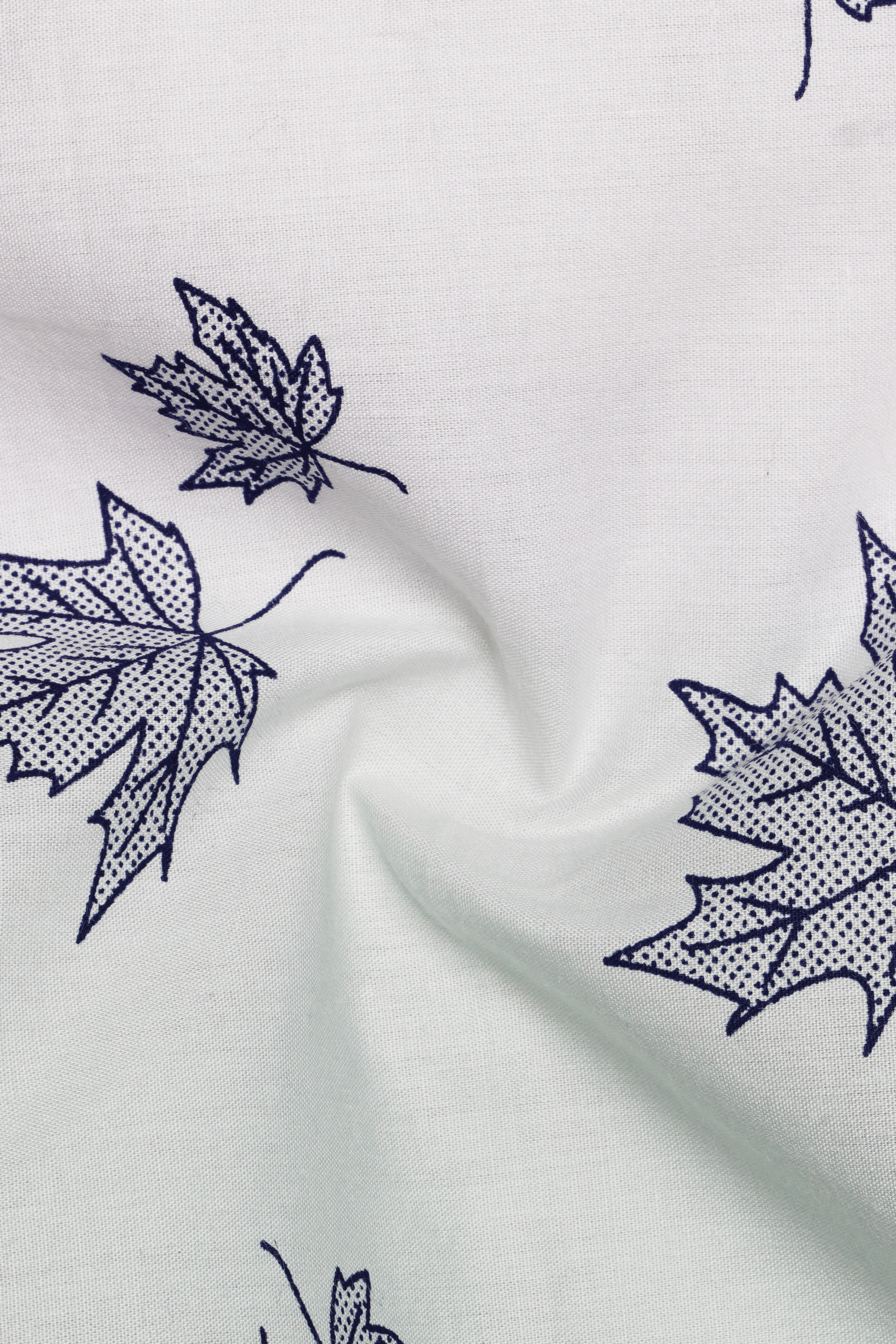 Bright White with Cruise Aqua Green Leaves Printed Premium Cotton Kurta Shirt