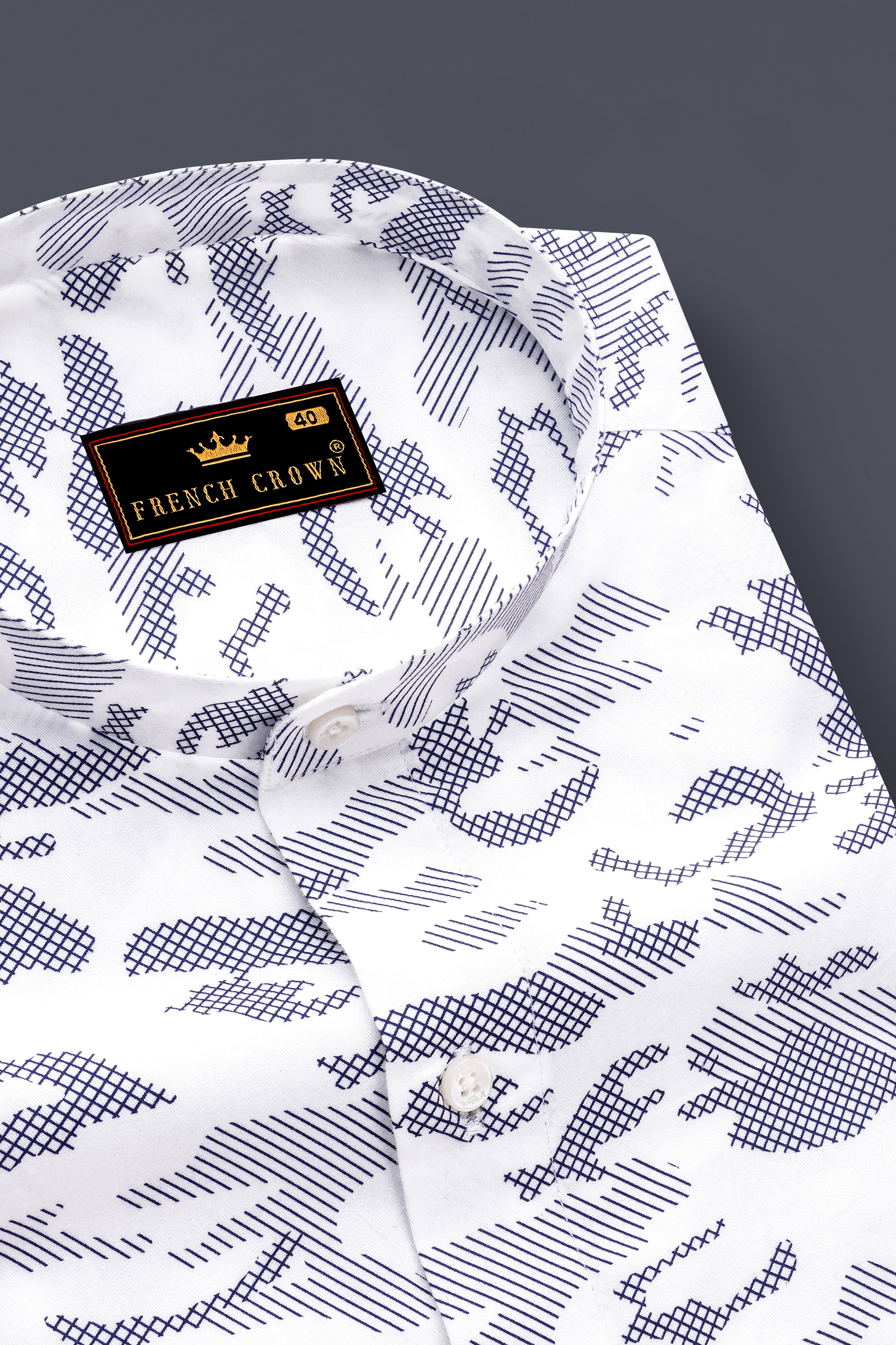 Bright White with Haiti Navy Blue Stitched Design Super Soft Premium Cotton Shirt