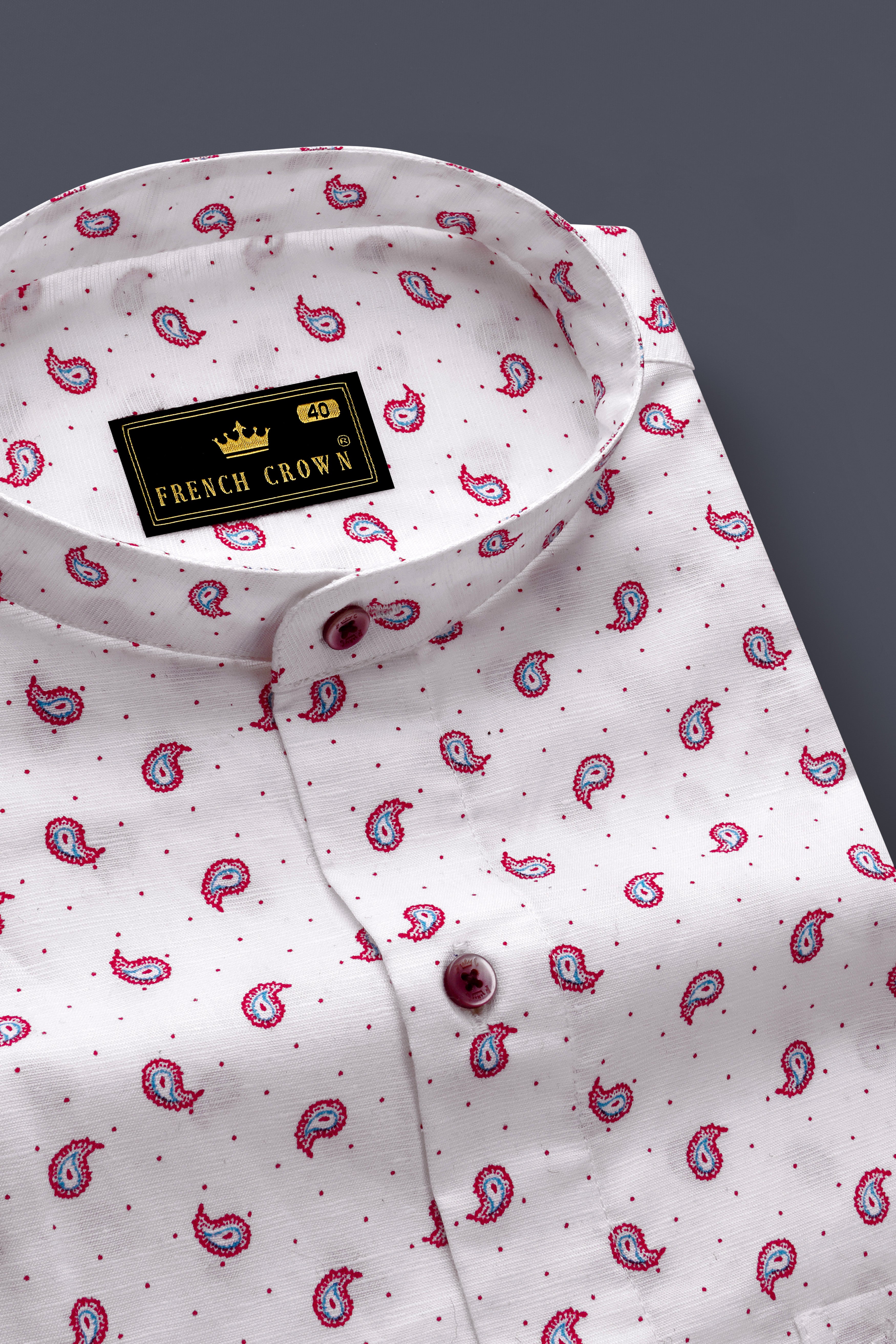 Bright White Paisley Printed Chambray Shirt