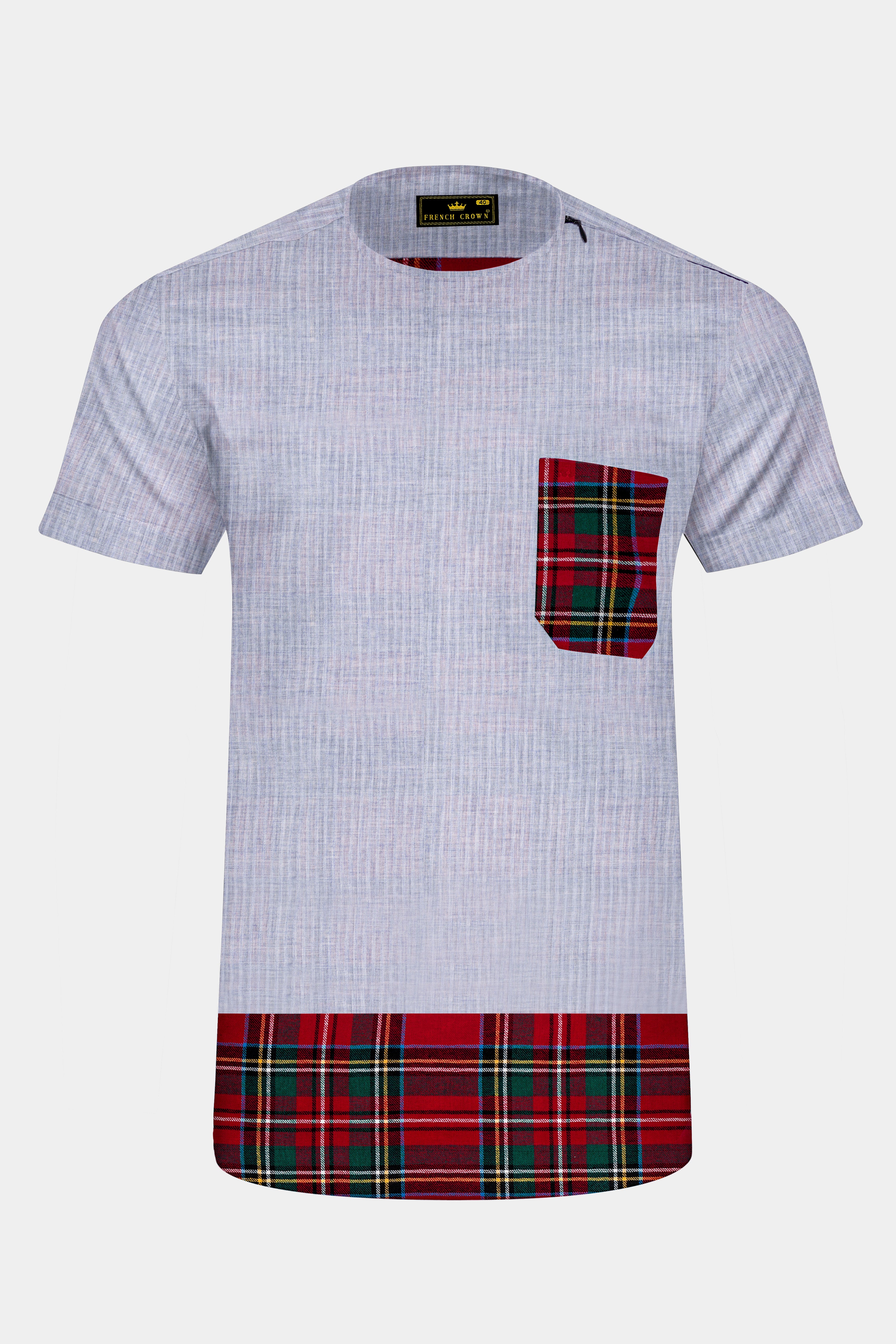 Geyser Gray with Scarlet Red Plaid Flannel Designer Bush Shirt