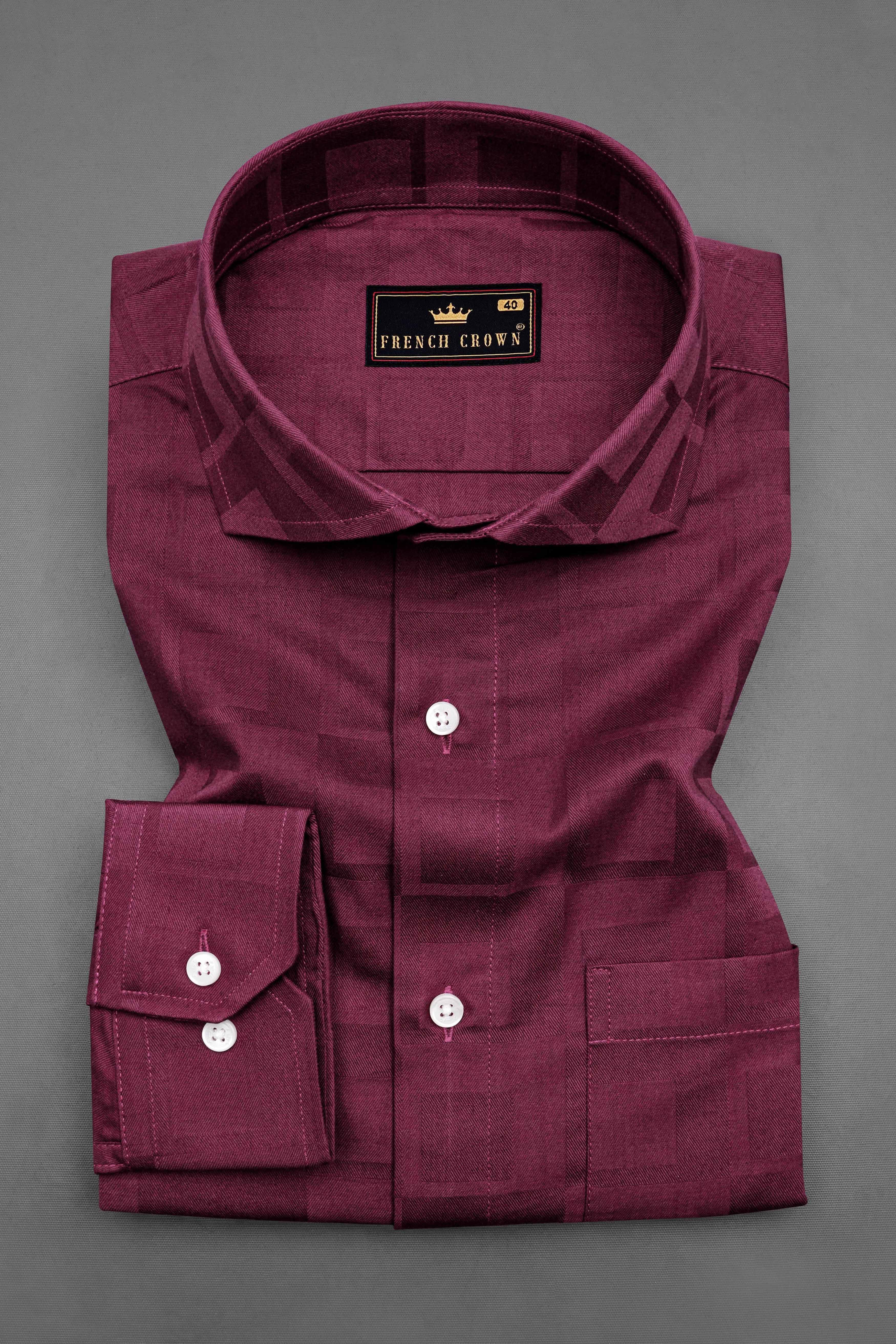 Claret Maroon Plaid Dobby Textured Premium Giza Cotton Shirt