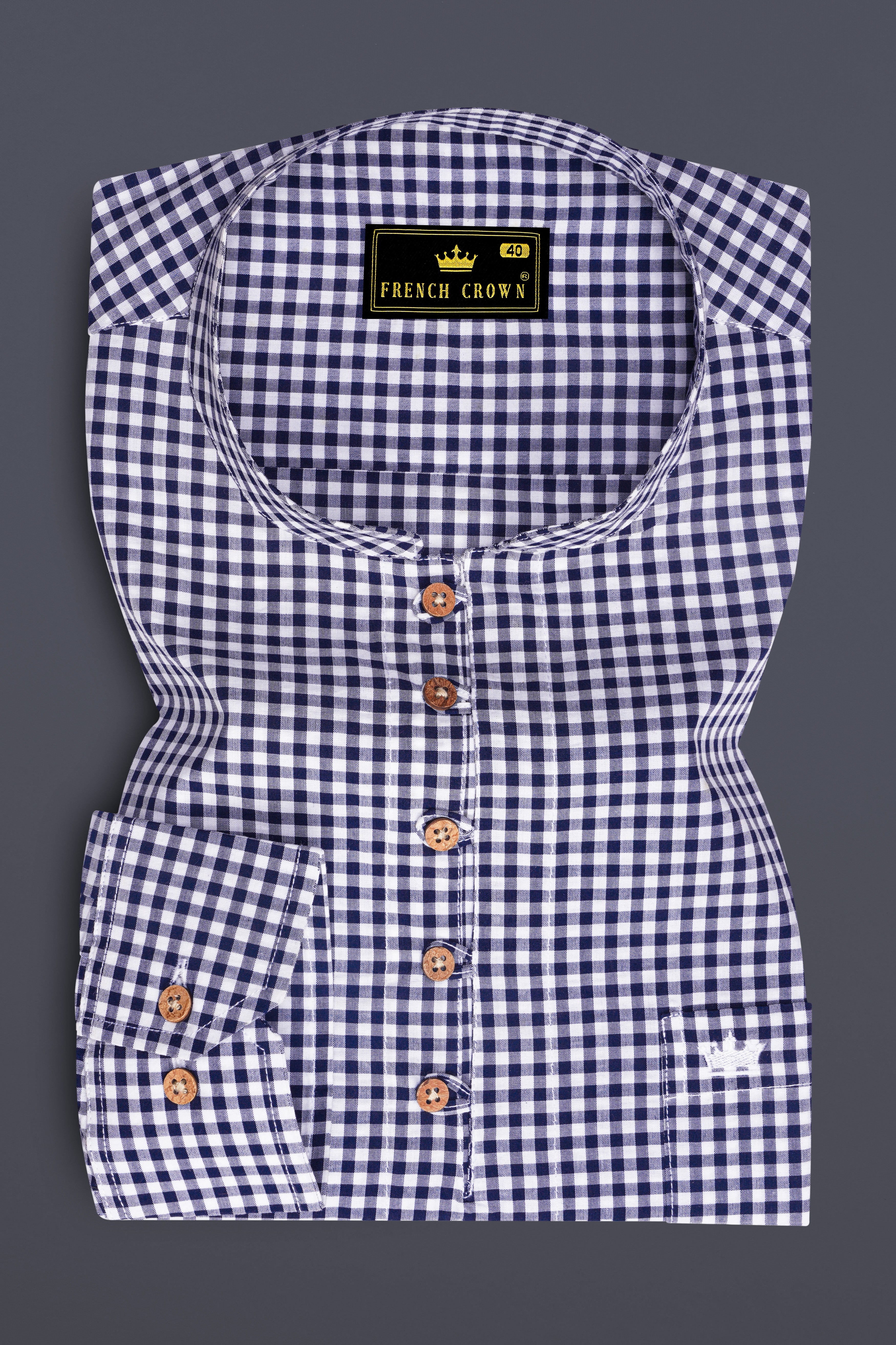 Bright White with Sapphire Blue Gingham Premium Cotton Kurta Shirt