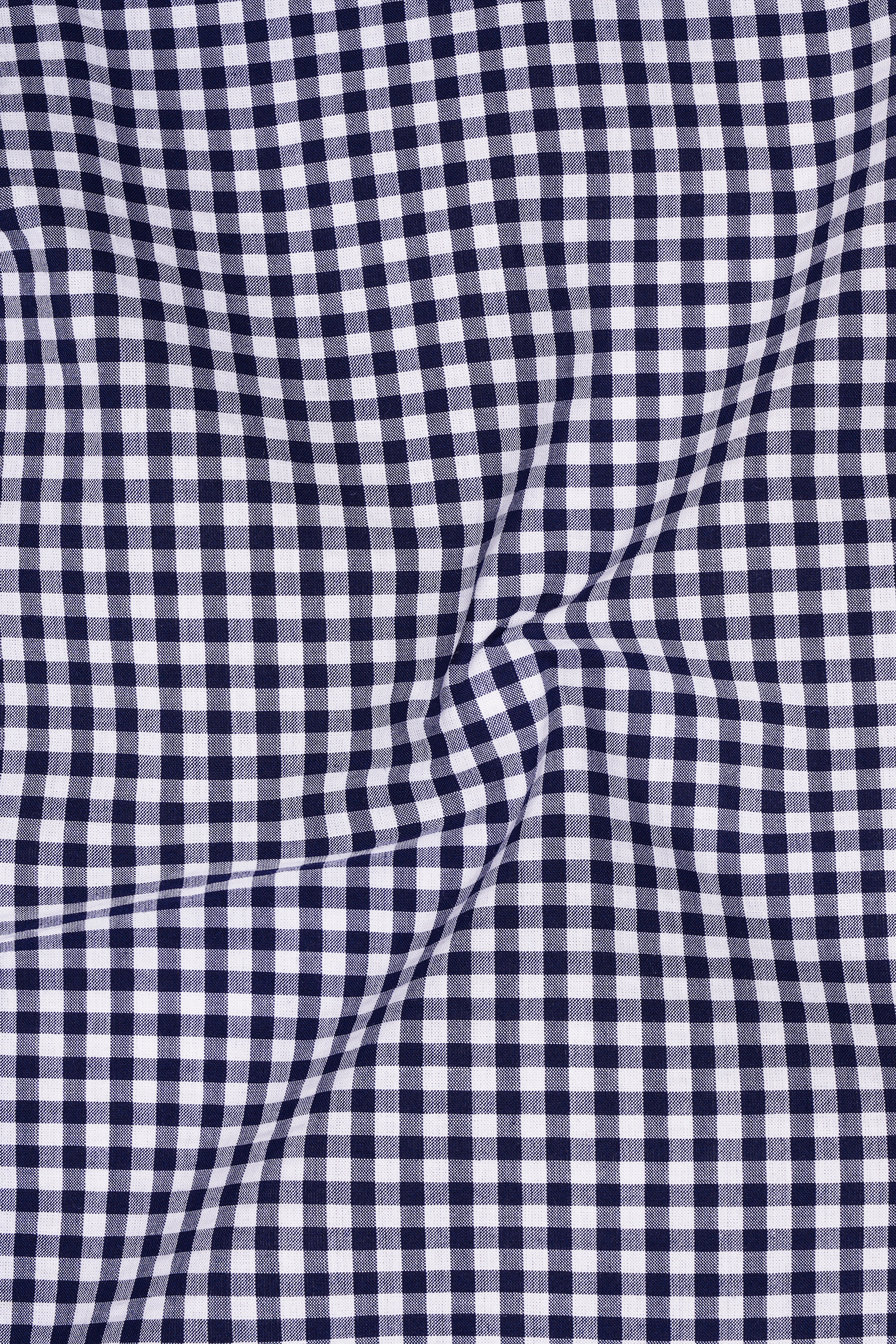 Bright White with Sapphire Blue Gingham Premium Cotton Kurta Shirt