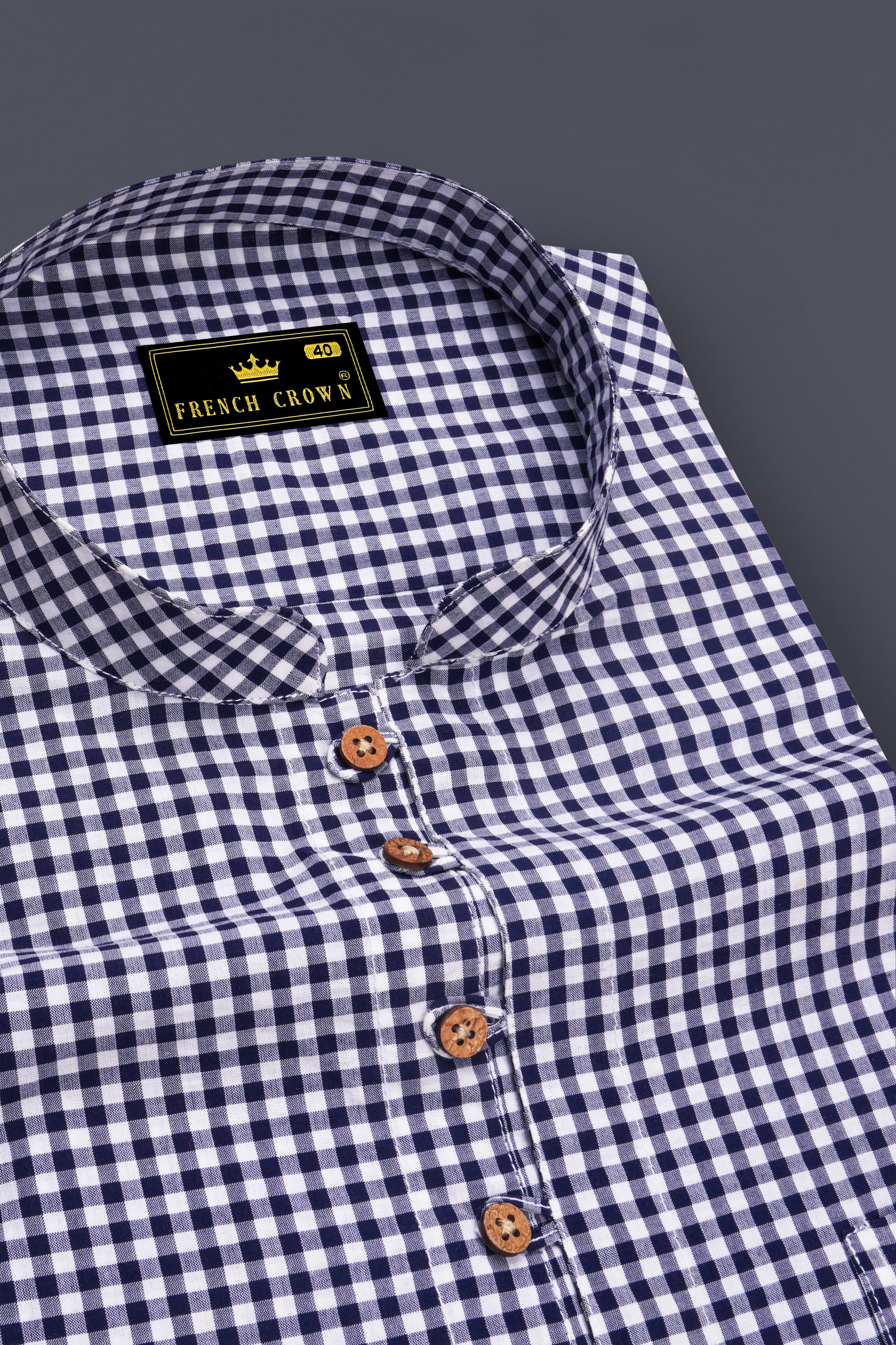 Bright White with Sapphire Blue Gingham Premium Cotton Kurta Shirt