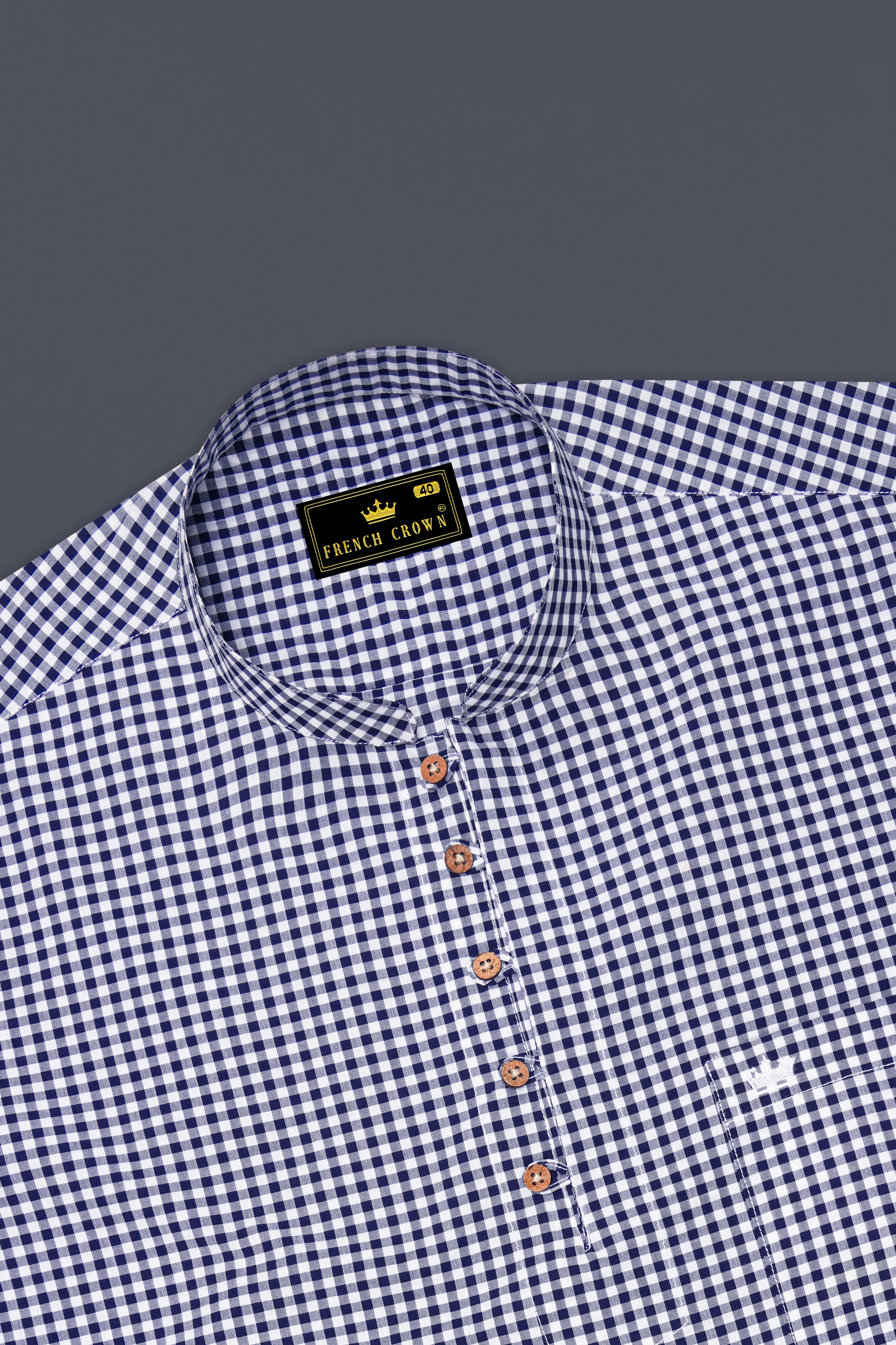 Bright White with Sapphire Blue Gingham Premium Cotton Kurta Shirt