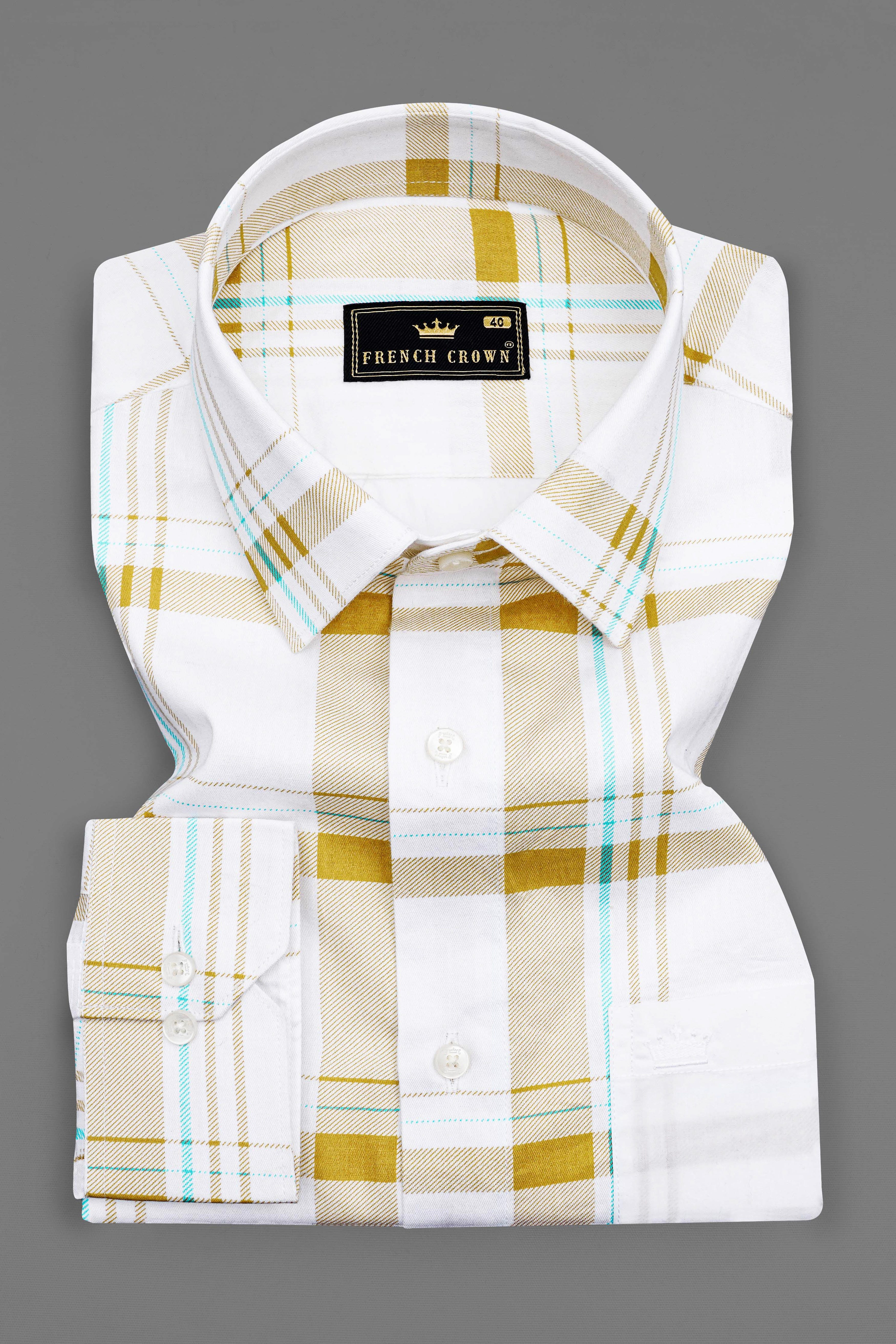 Bright White with Alpine Brown Plaid Premium Cotton Designer Shirt