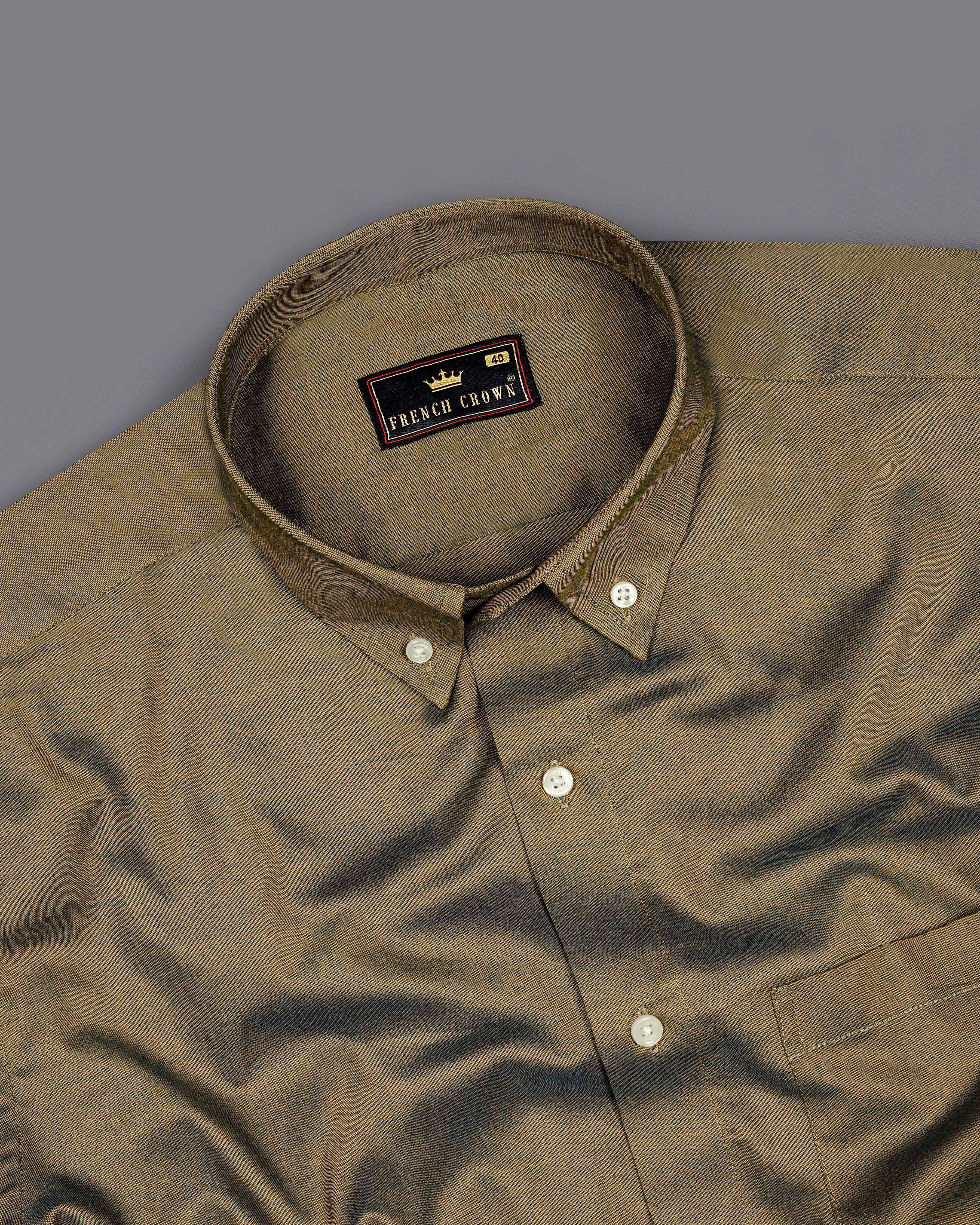 Taupe Brown Button Down Chambray Shirt