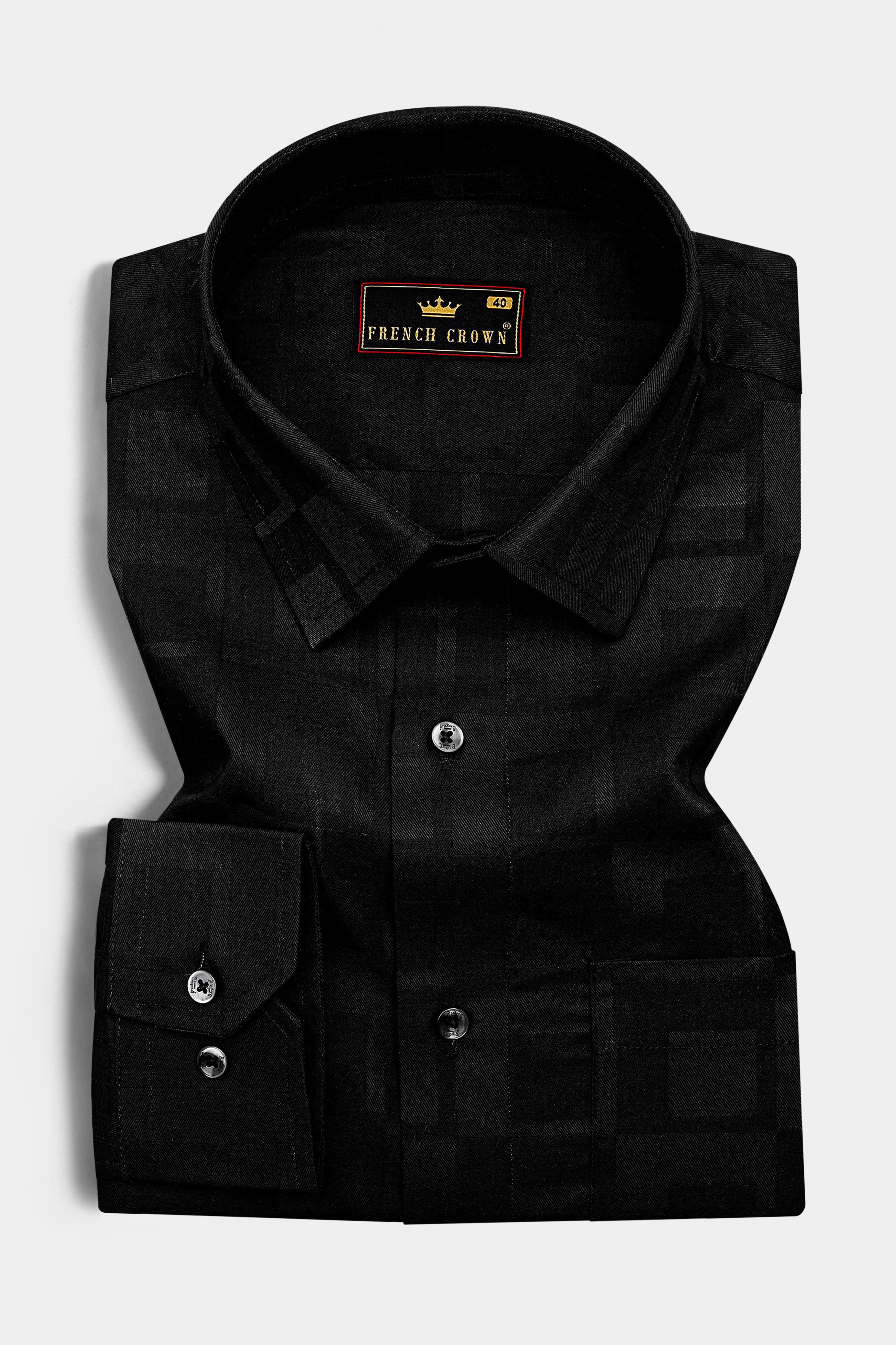 Jade Black Dobby Textured Premium Giza Cotton Shirt