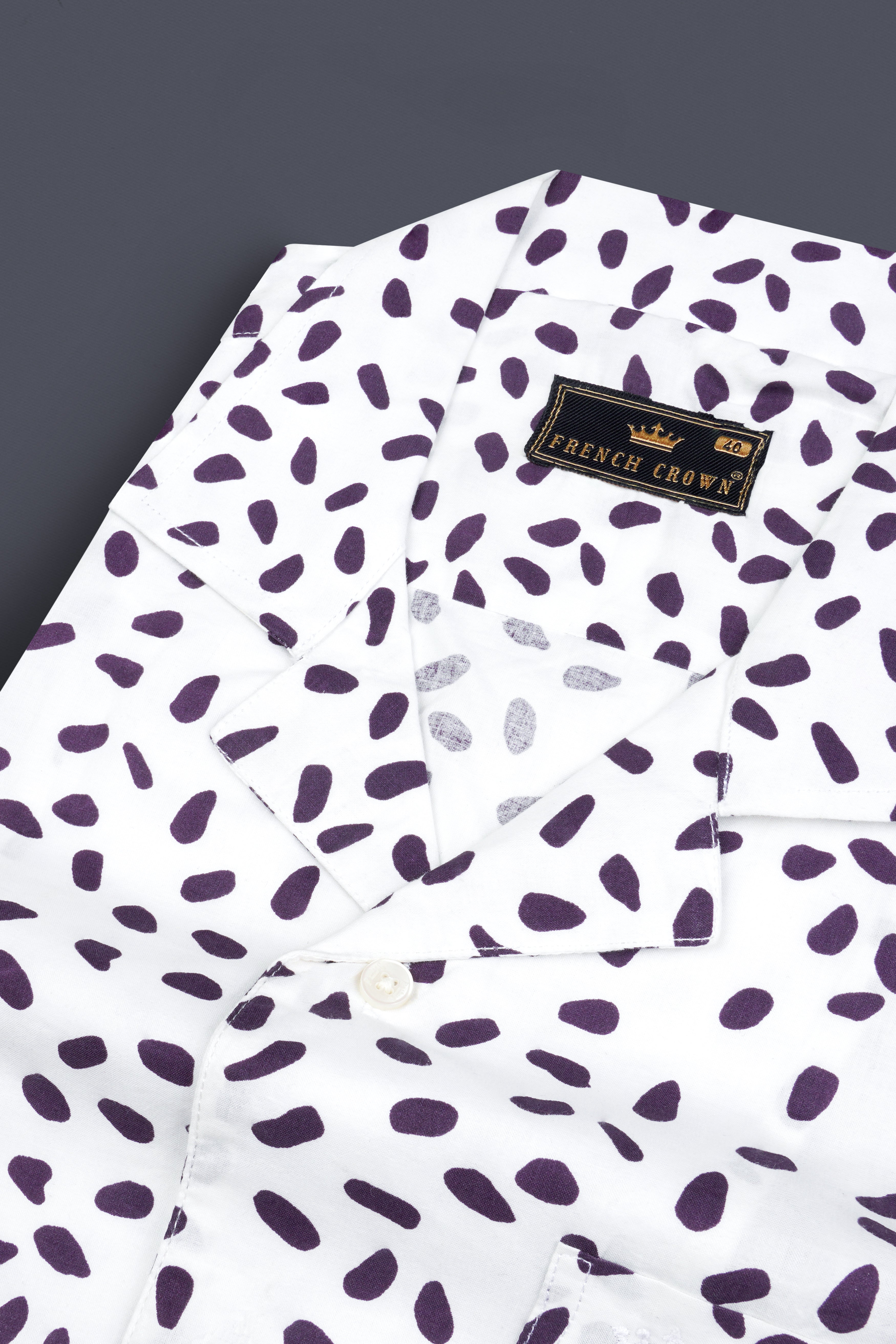 Bright White with Byzantium Purple Printed Premium Cotton Shirt