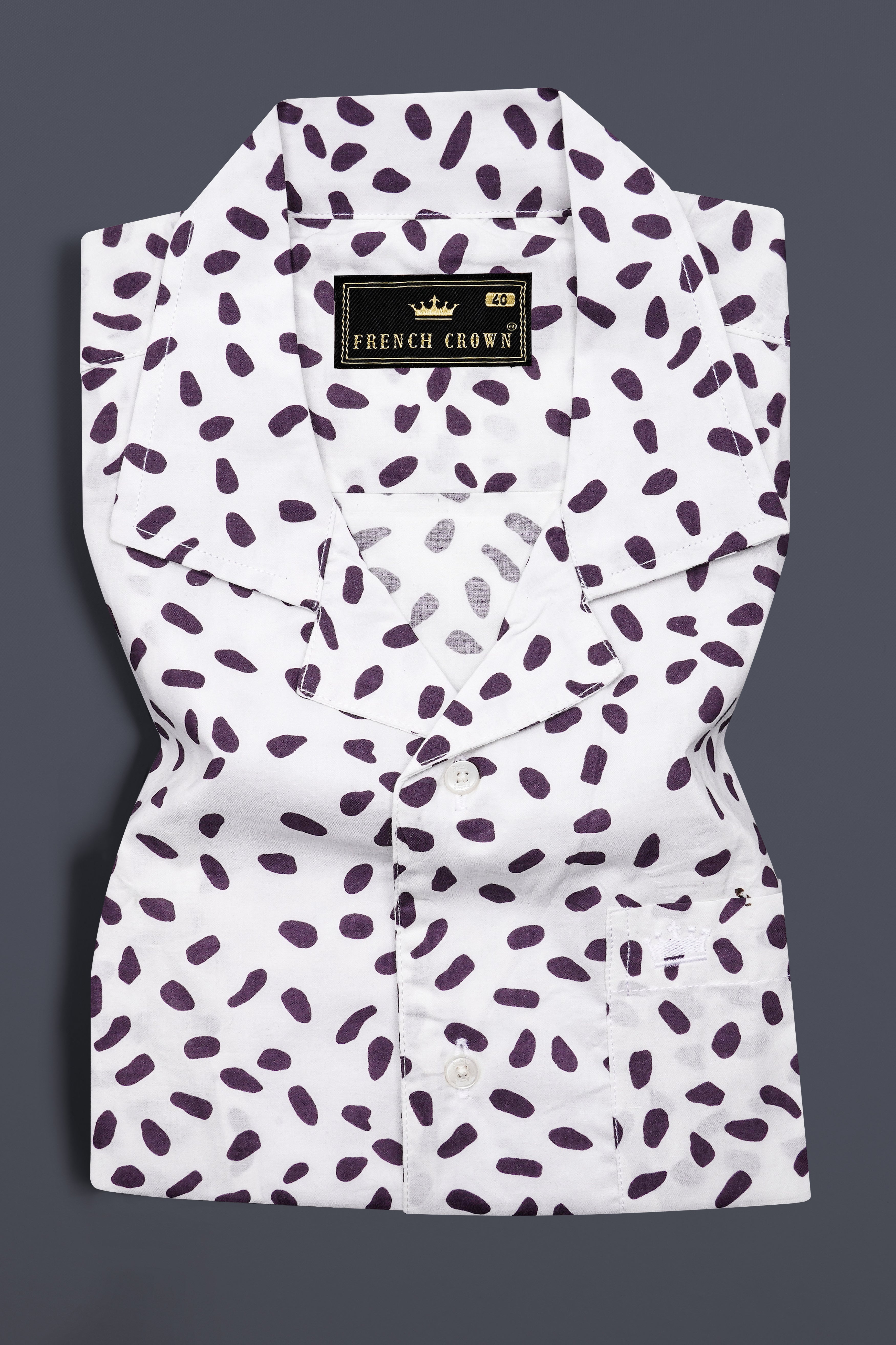 Bright White with Byzantium Purple Printed Premium Cotton Shirt