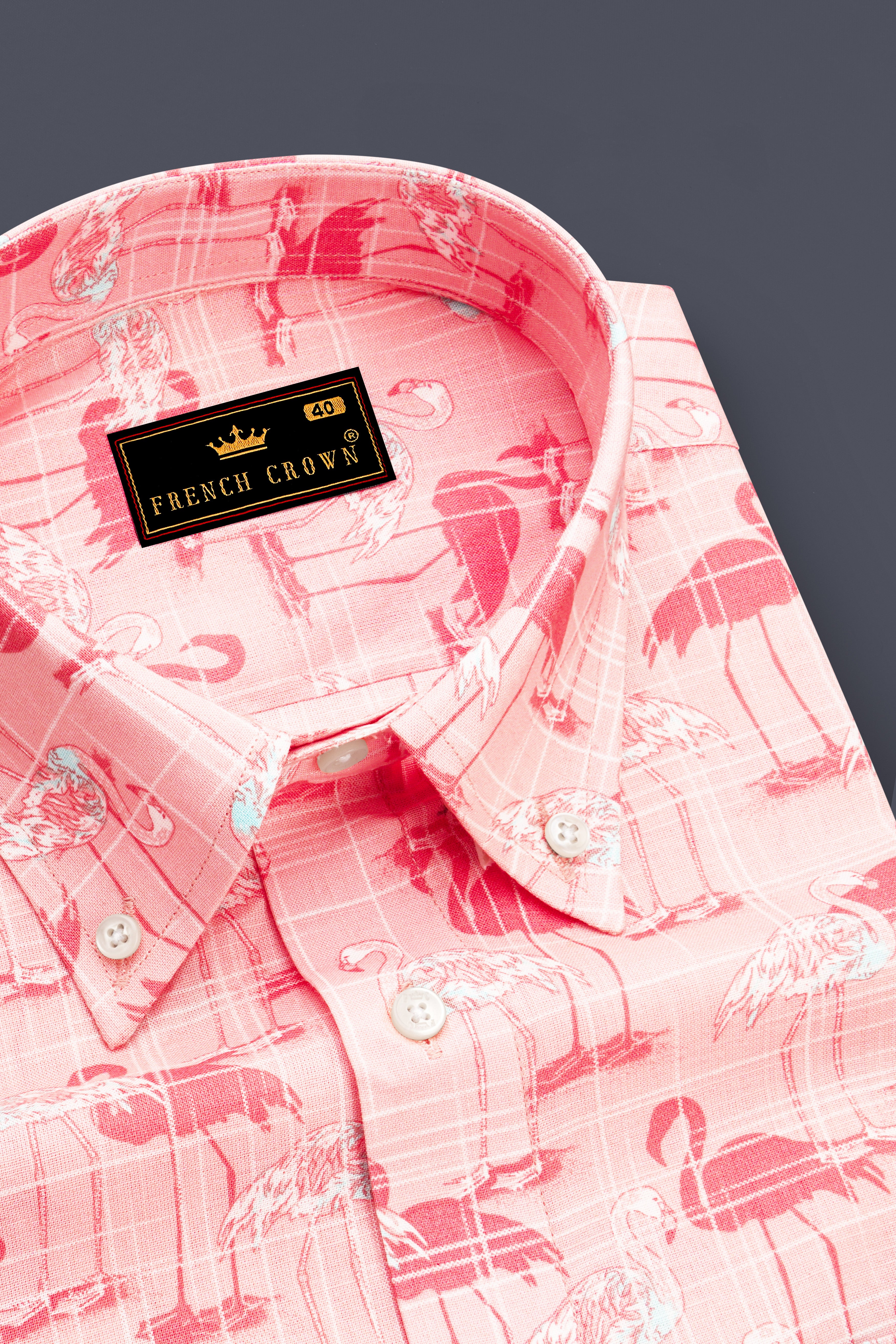 Azalea Pink Swan Printed Premium Cotton Shirt