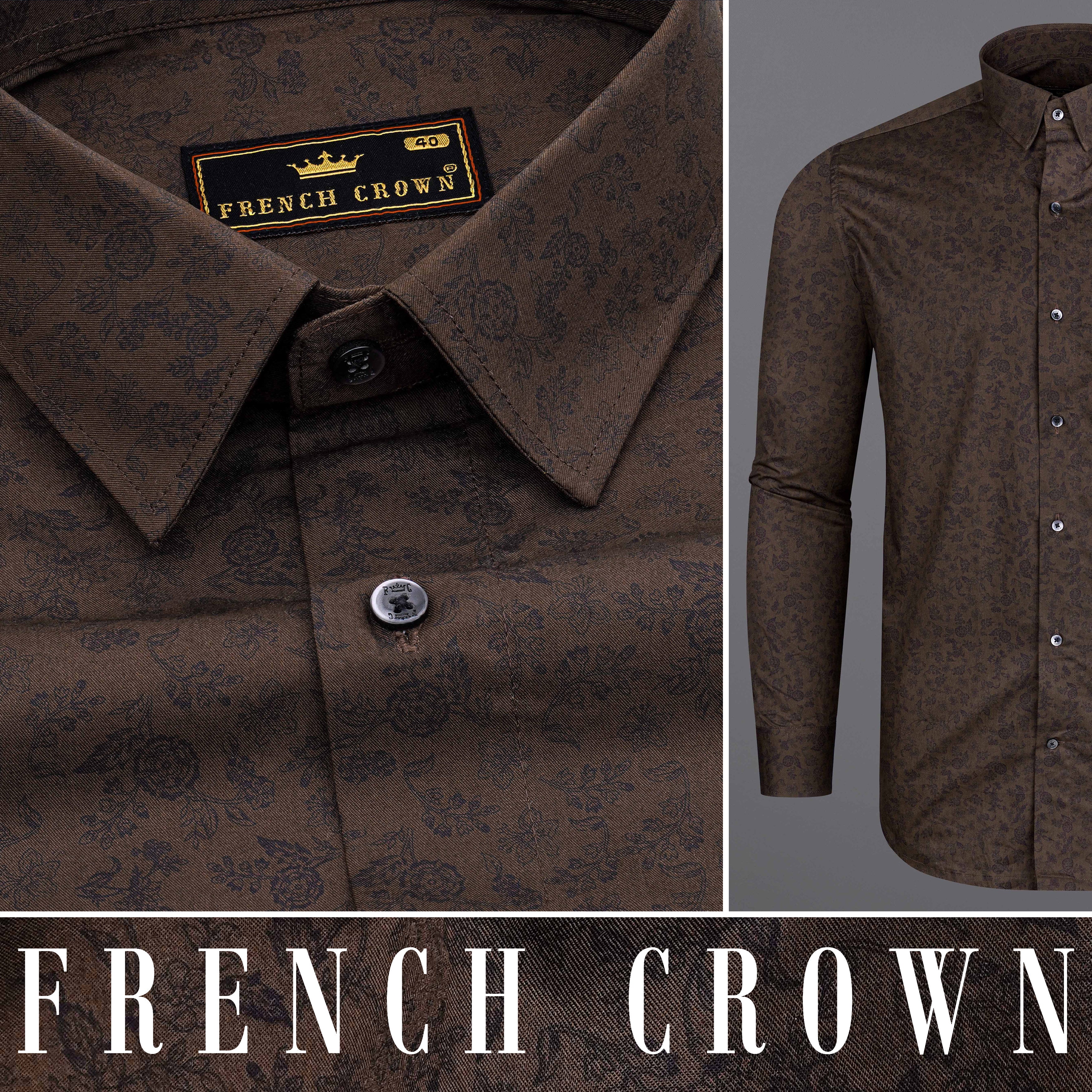 Bistre Brown With Black Formal Prints Premium Cotton Shirt For Men 
