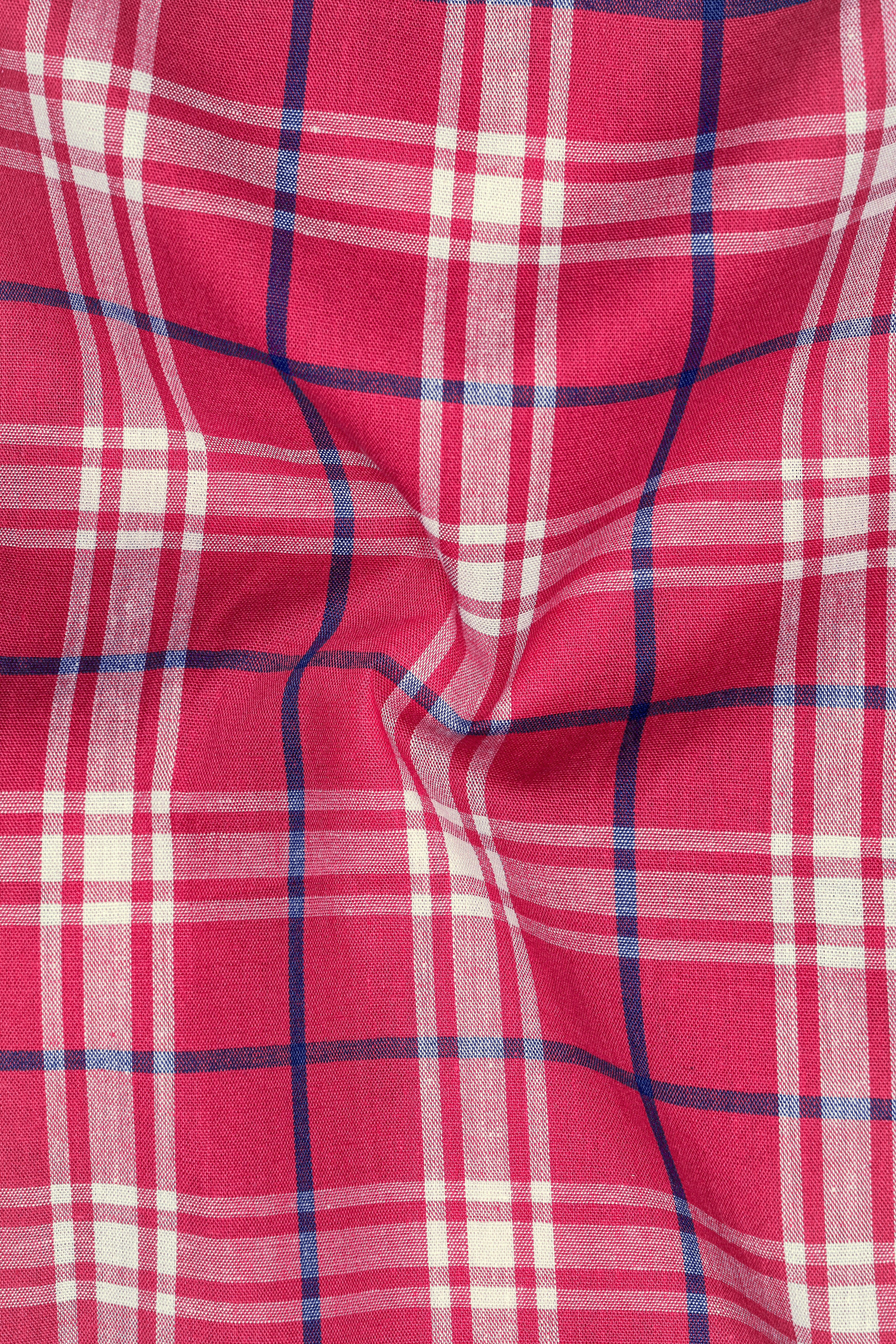 Burgundy With Bright White and Cerulean Blue Windowpane Premium Cotton Shirt