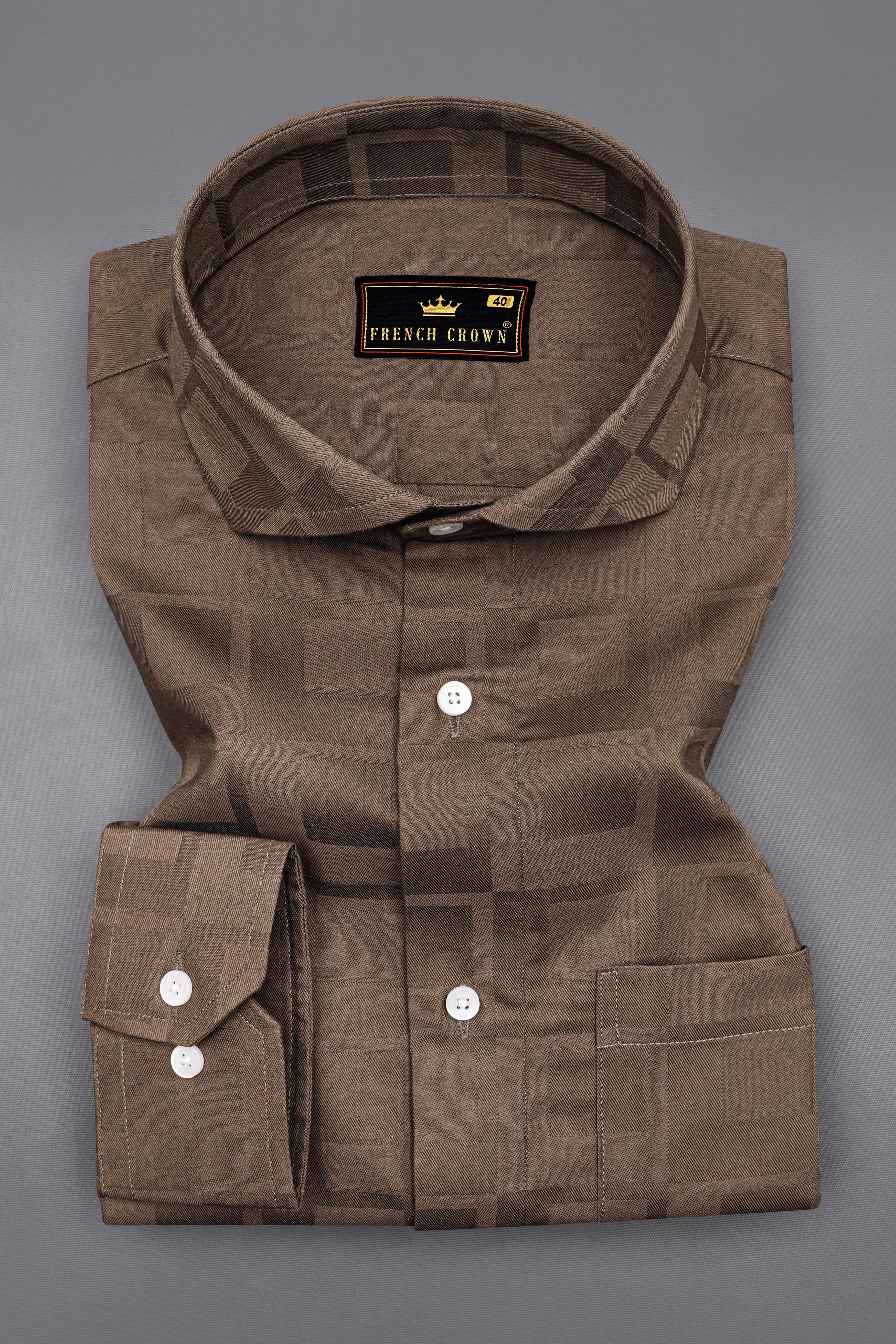 Taupe Brown Dobby Textured Premium Giza Cotton Shirt